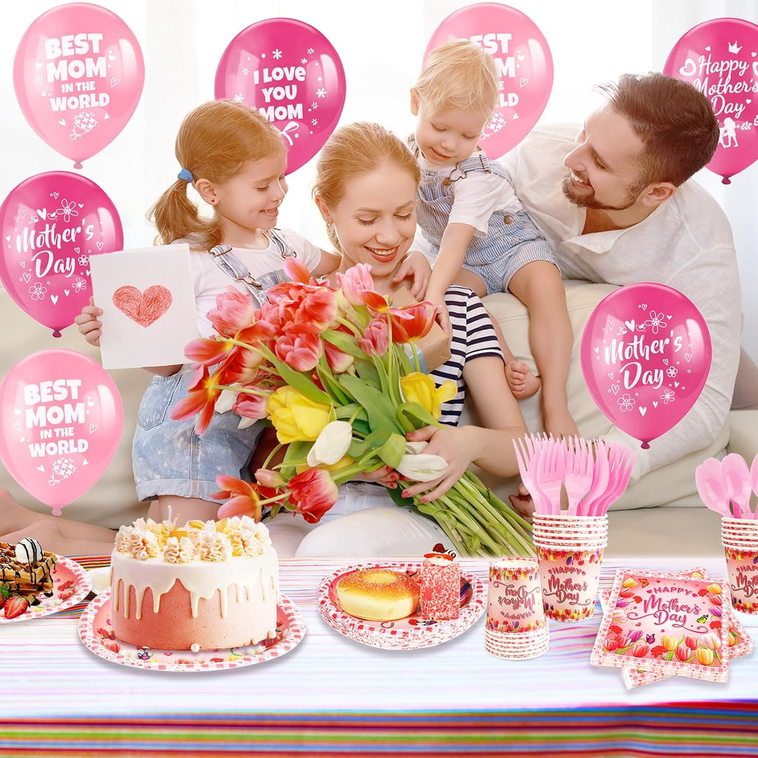 HOWAF Mother's Day Disposable Tableware Set, Floral Party Supplies for 20 Guests (Pink, 116 Piece) goy6w