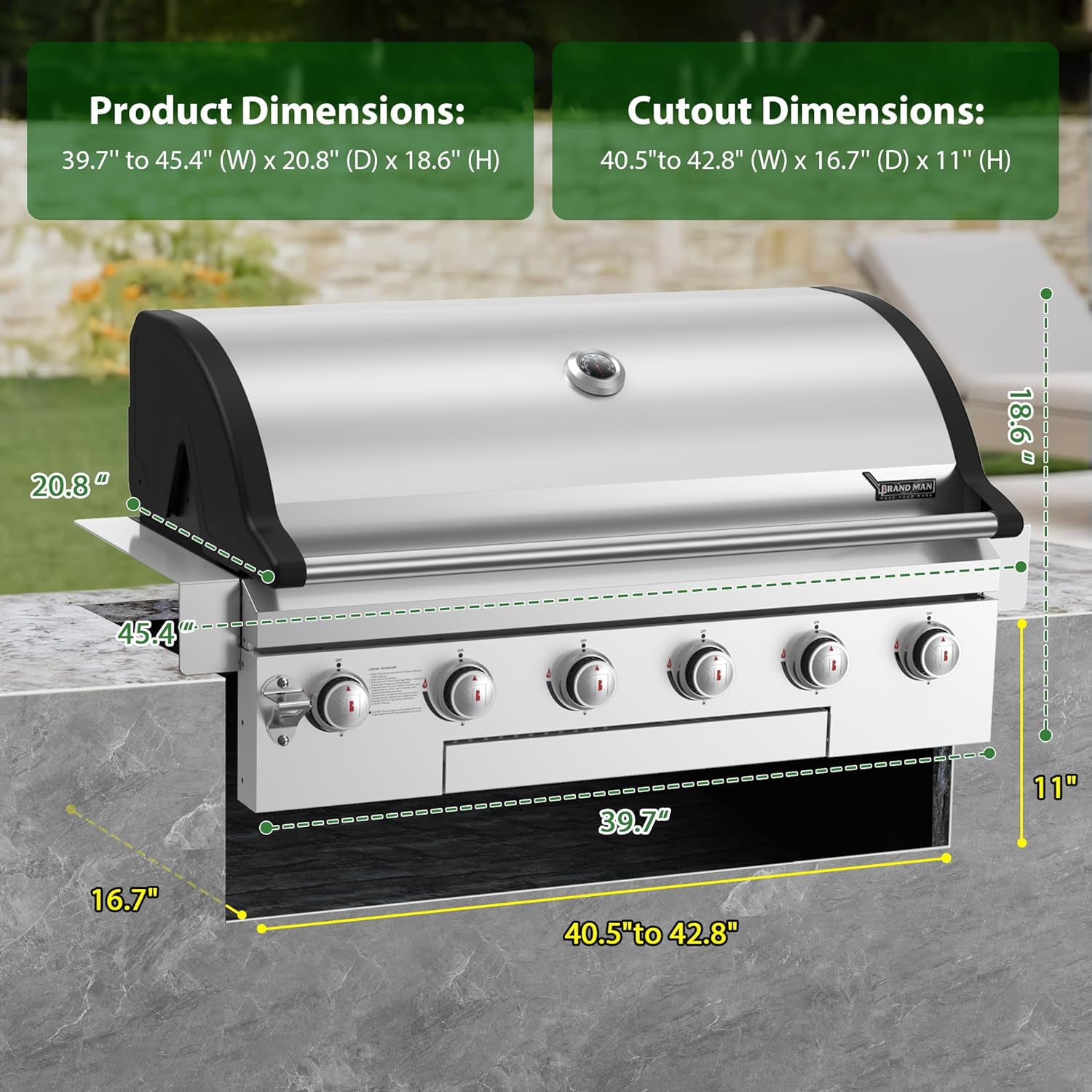 Brand Man Grills 6-Burner Built-In Gas Grill (Silver, 860 sq in) z58fl