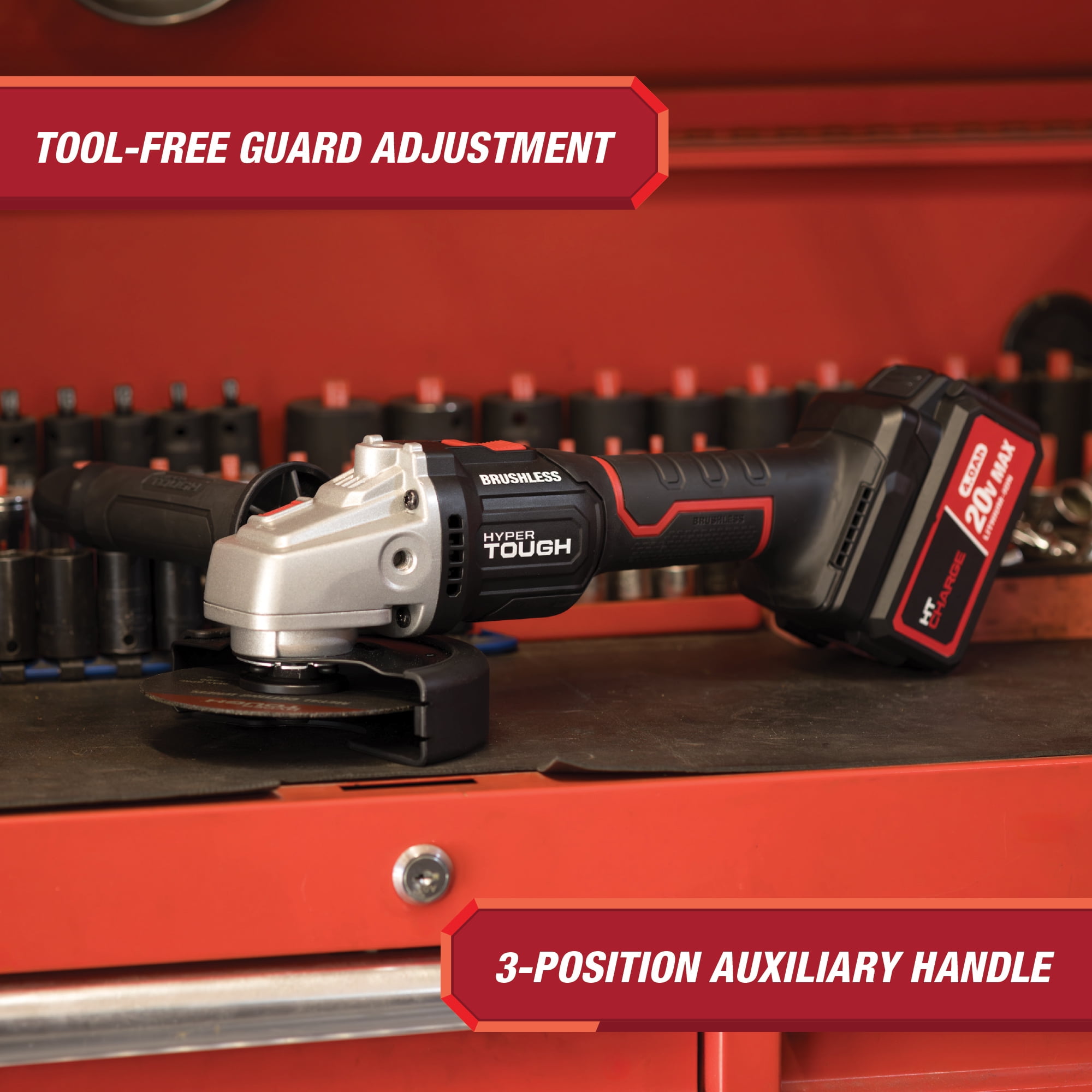 Hyper Tough 20V Max Brushless Cordless Angle Grinder with 4.0Ah Battery and Charger (4.5 in) izxdx
