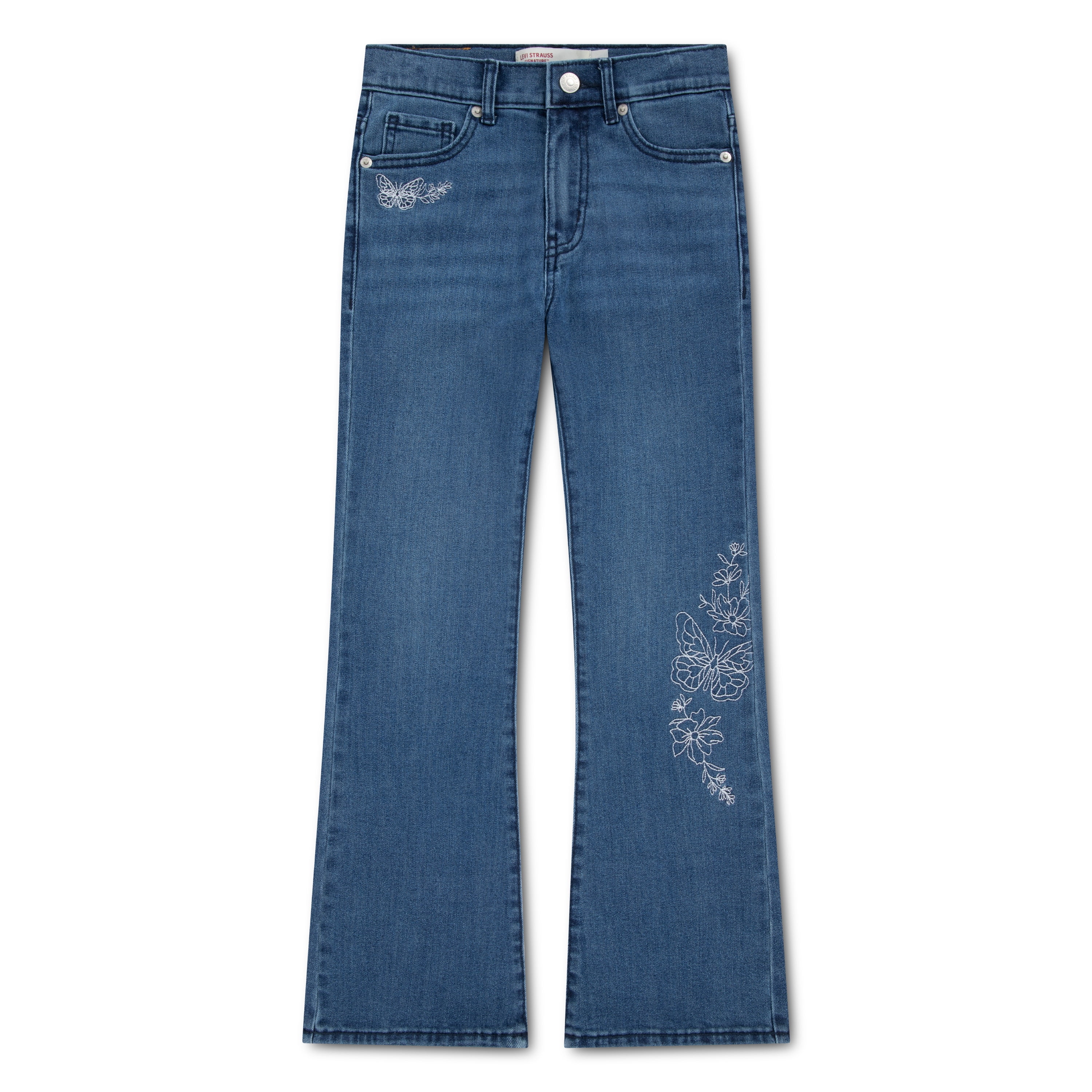 Levi Strauss Signature Girls Butterfly Embroidered Flare Jeans (Blue, Size 5-18) 3gww5