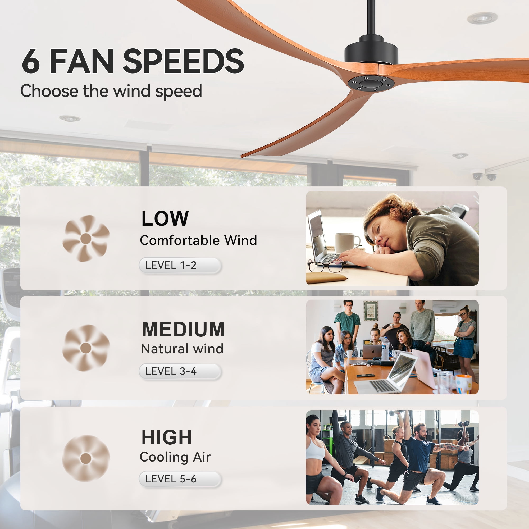 ALKAFY 72 in Ceiling Fan with Remote, Reversible DC Motor, Indoor Outdoor Farmhouse Flush Mount Fan (Walnut, 72 in) 65gby