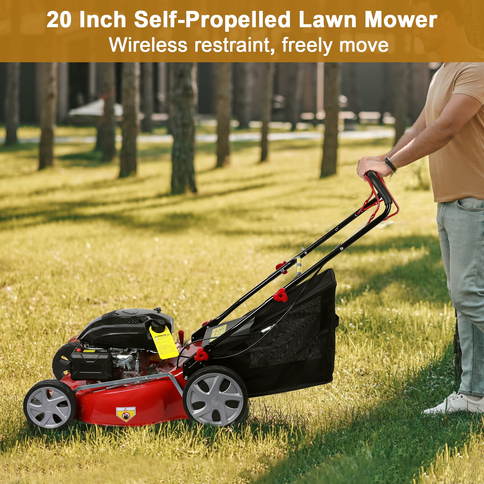 Fogcroll 20-inch Self-Propelled Gas Lawn Mower with 141cc 4-Stroke Engine (Red, 20 in) 5gt9s