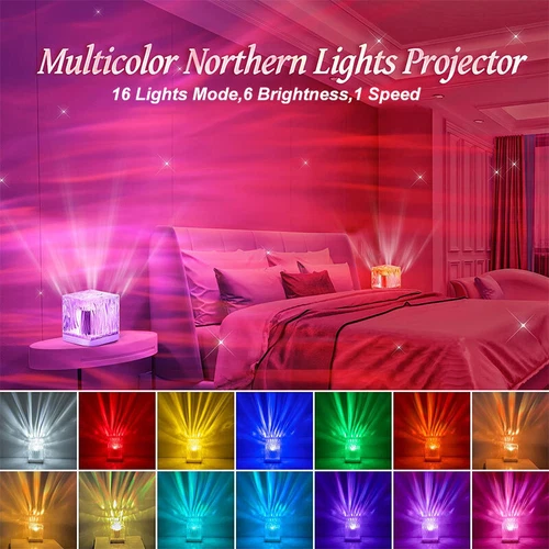 KLYNE Ocean Wave Northern Lights Projector Lamp 16-Color LED Night Light (Cordless, 1 Unit) uxrbb