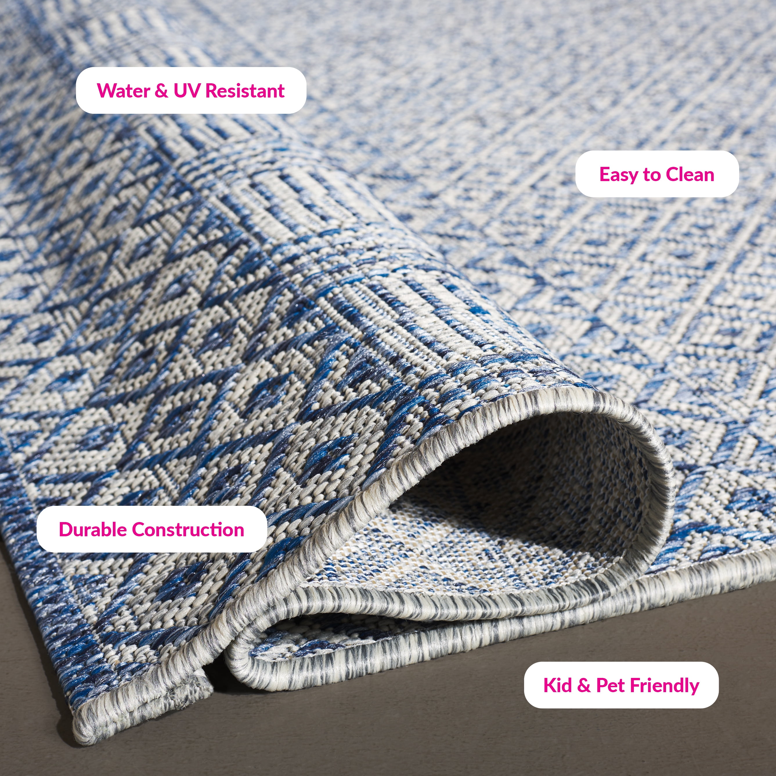 Safavieh Courtyard Evander Geometric Indoor/Outdoor Area Rug (Gray/Blue, 5 ft 3 in x 7 ft 7 in) hwgxc