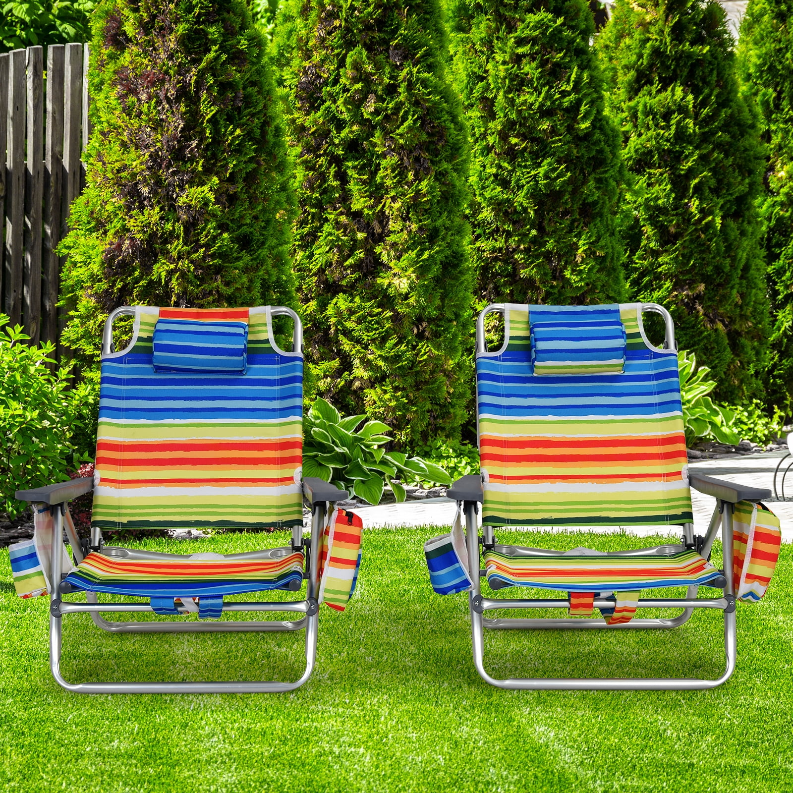 Patiojoy 2-Pack Folding Beach Chair with Cup Holder and Headrest (Yellow, 2-Pack) hpgy0