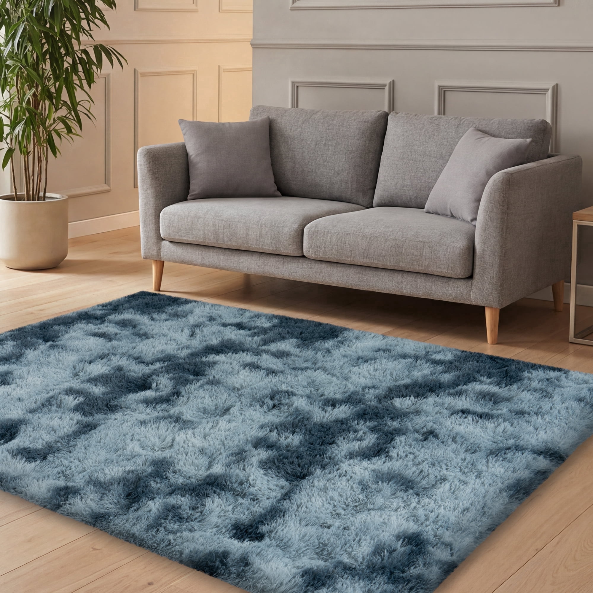Zeneless Fluffy Area Rug, Super Soft Modern Indoor Carpet for Bedroom and Nursery (Blue and Gray, 4 ft x 6 ft) jyxpx