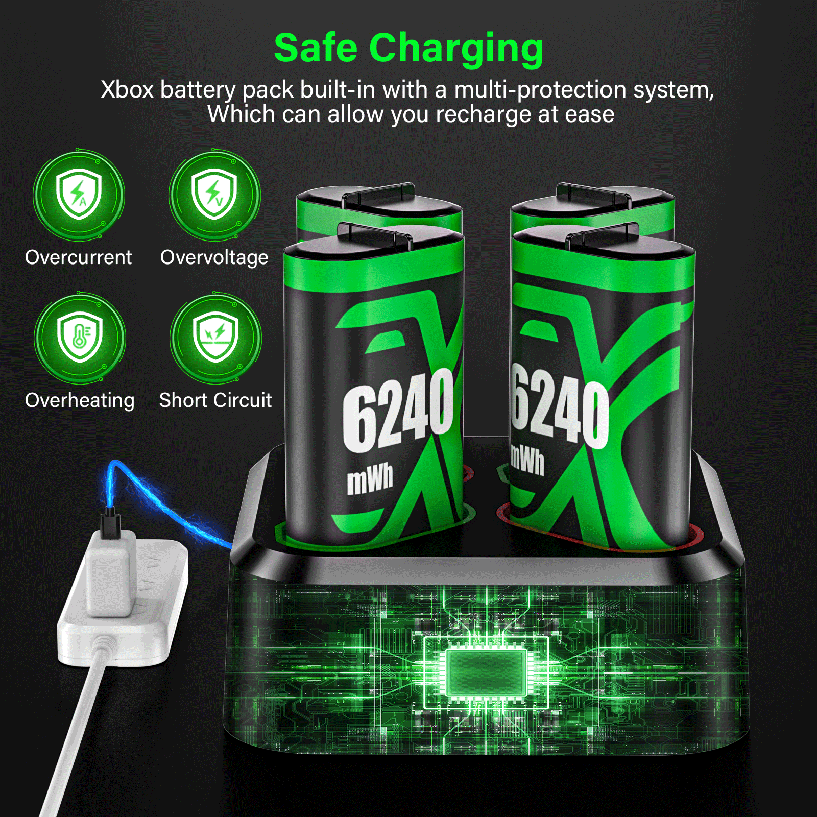 ZRZLMVP Rechargeable Xbox Controller Battery Pack with Charging Station (4-Pack, Black) cingh