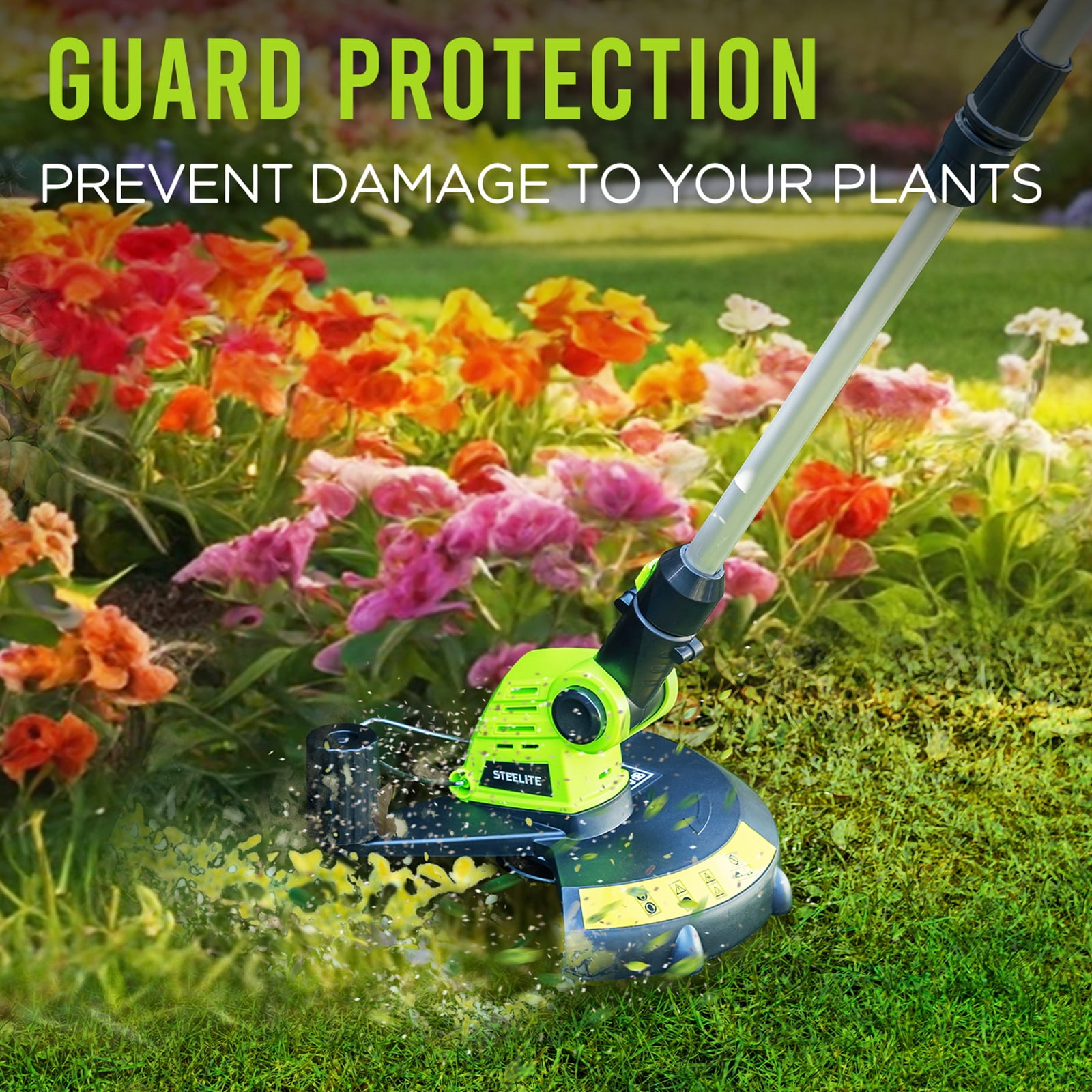 Steelite 21V Cordless String Trimmer and Edger, Lightweight Electric Weed Wacker with 2.0Ah Battery and Charger (Green, 12 in) dof3c