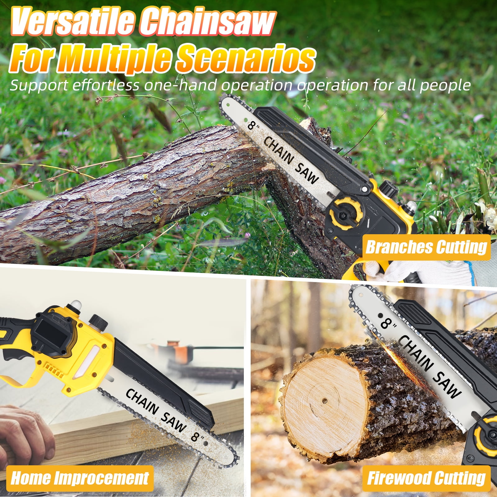 Paddsun 8 in Cordless Mini Chainsaw, Electric Handheld Wood Cutter with 2 Batteries and 2 Chains (Purple) ez15r