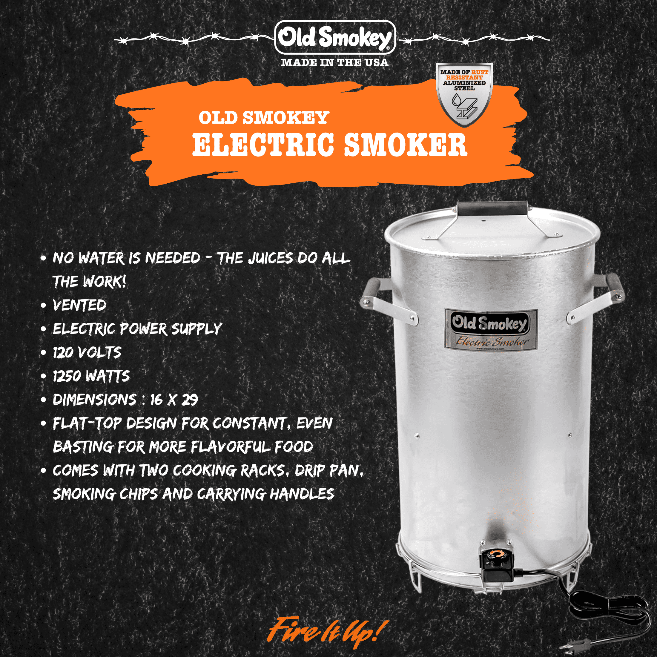 Old Smokey Electric Smoker, Outdoor BBQ Grill with Adjustable Heat Control and Dual Cooking Grates (Silver, 15 in) tcecs