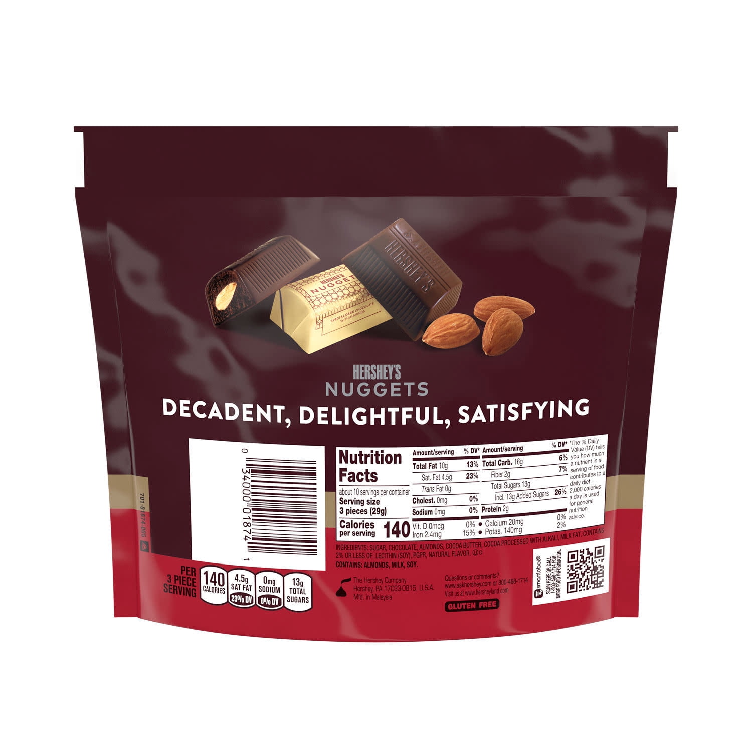 Hershey's Nuggets Special Dark Chocolate with Almonds, Mildly Sweet Dark Chocolate Candy (10.1 oz) v2s2e