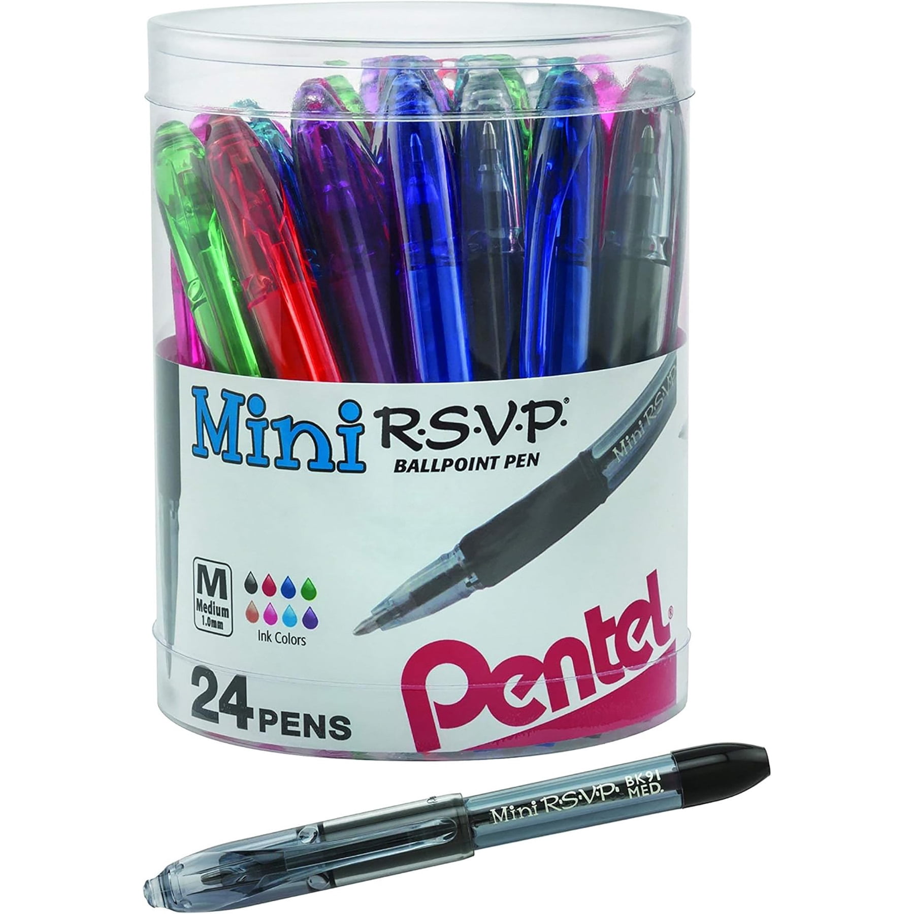 Pentel R.S.V.P. Mini Ballpoint Pens, Smooth Writing Retractable Pens (Assorted Ink, 24-Pack) 238sg
