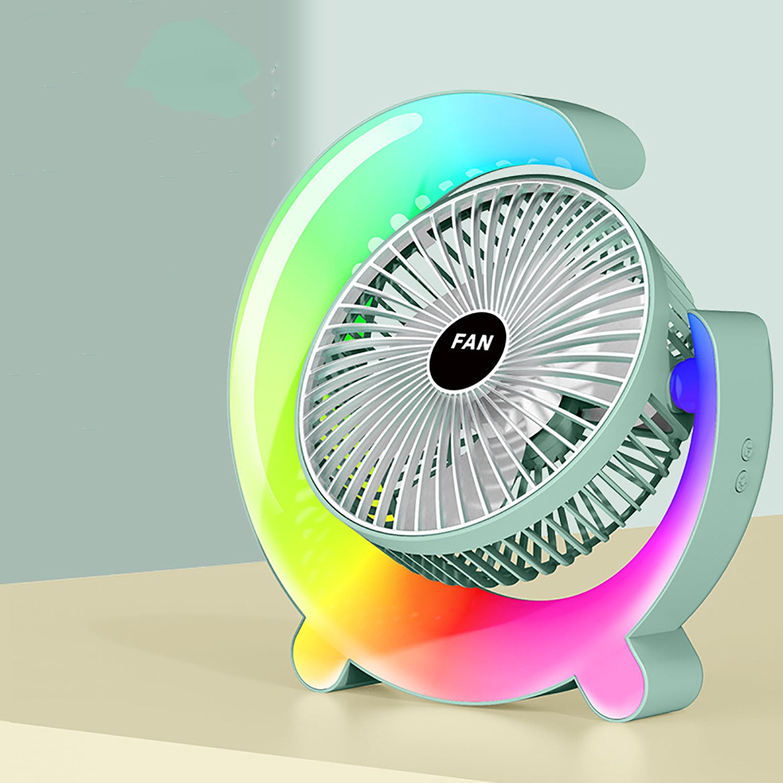 Bfogop Portable Desktop Fan with LED Night Light (Green, 3-Speed) 12gyx