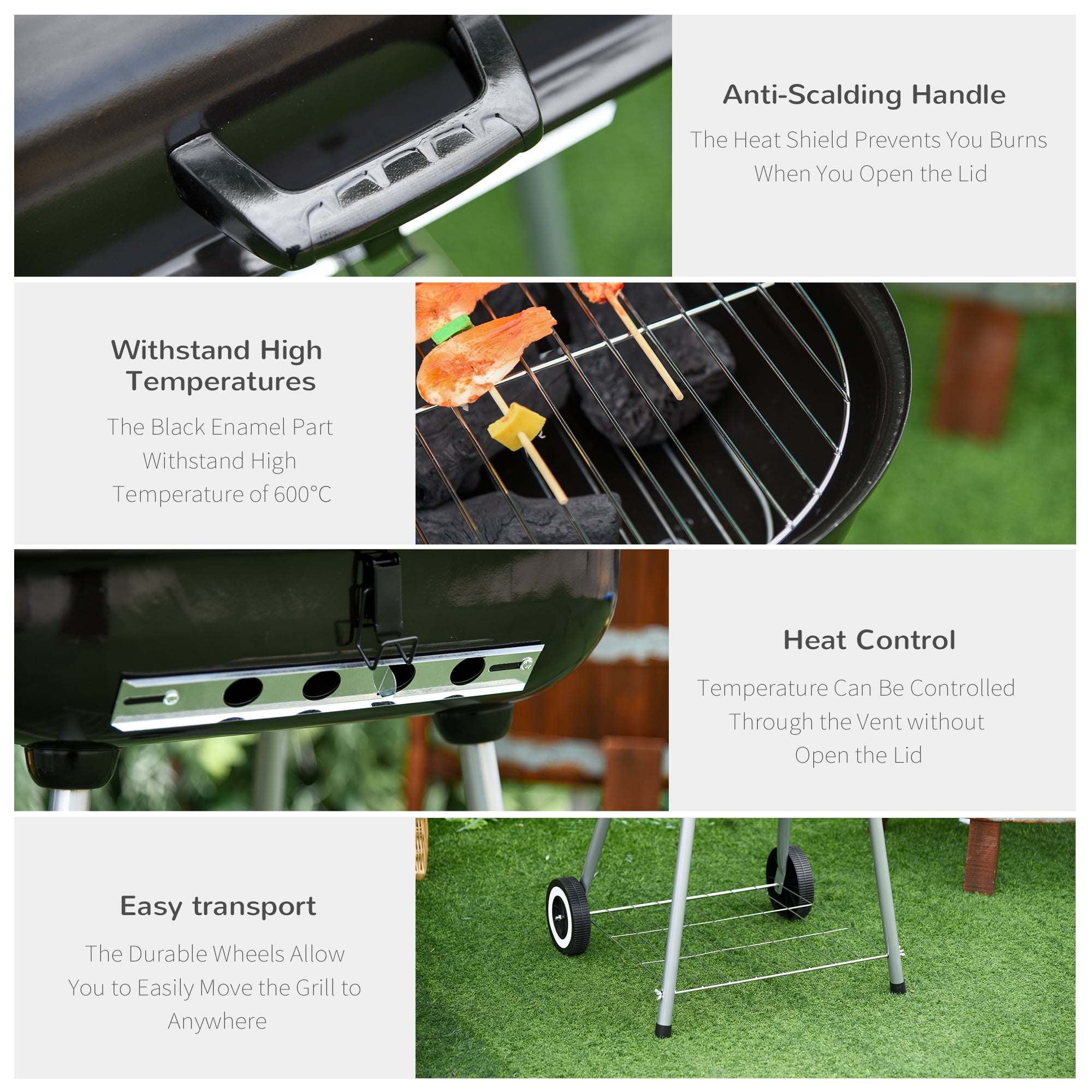 TopComfy Portable Charcoal Grill with Lockable Lid and Folding Shelf (Black, 22 in) yllid