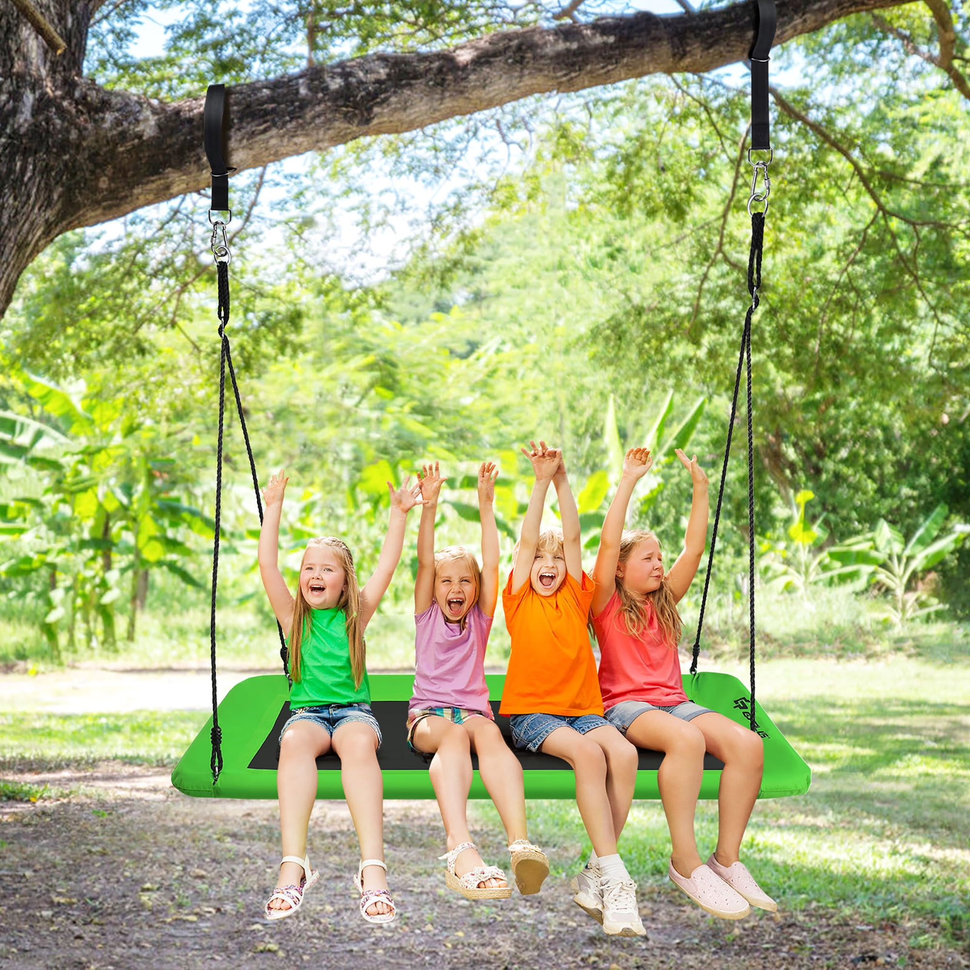 Costway Giant Platform Tree Swing with Hanging Straps (Green, 60 in) pd4s1
