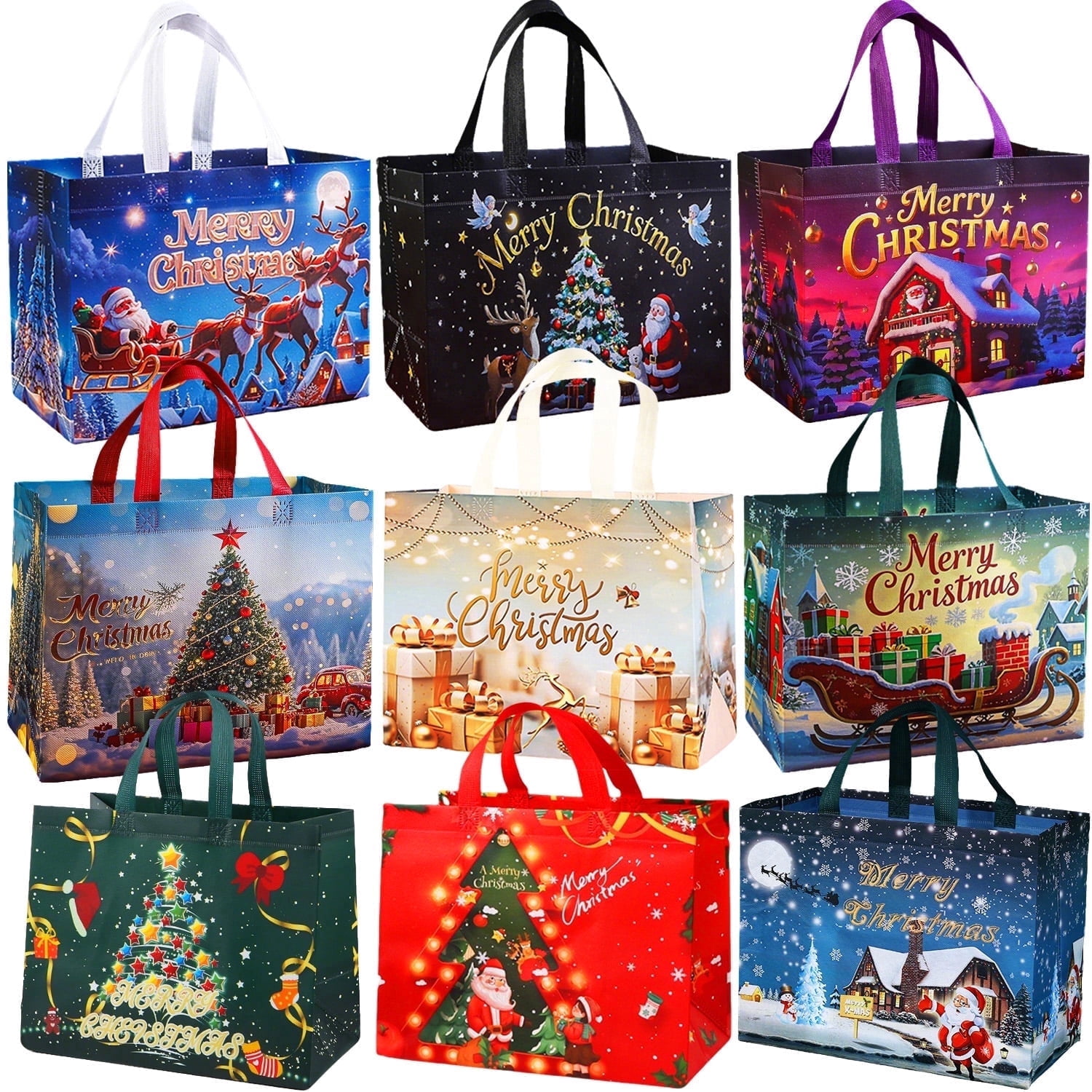 RICHTOP Christmas Gift Bags Non-Woven Holiday Party Tote Bags with Handles (9 Designs, 12.8 in x 9.8 in x 6.7 in) swifb