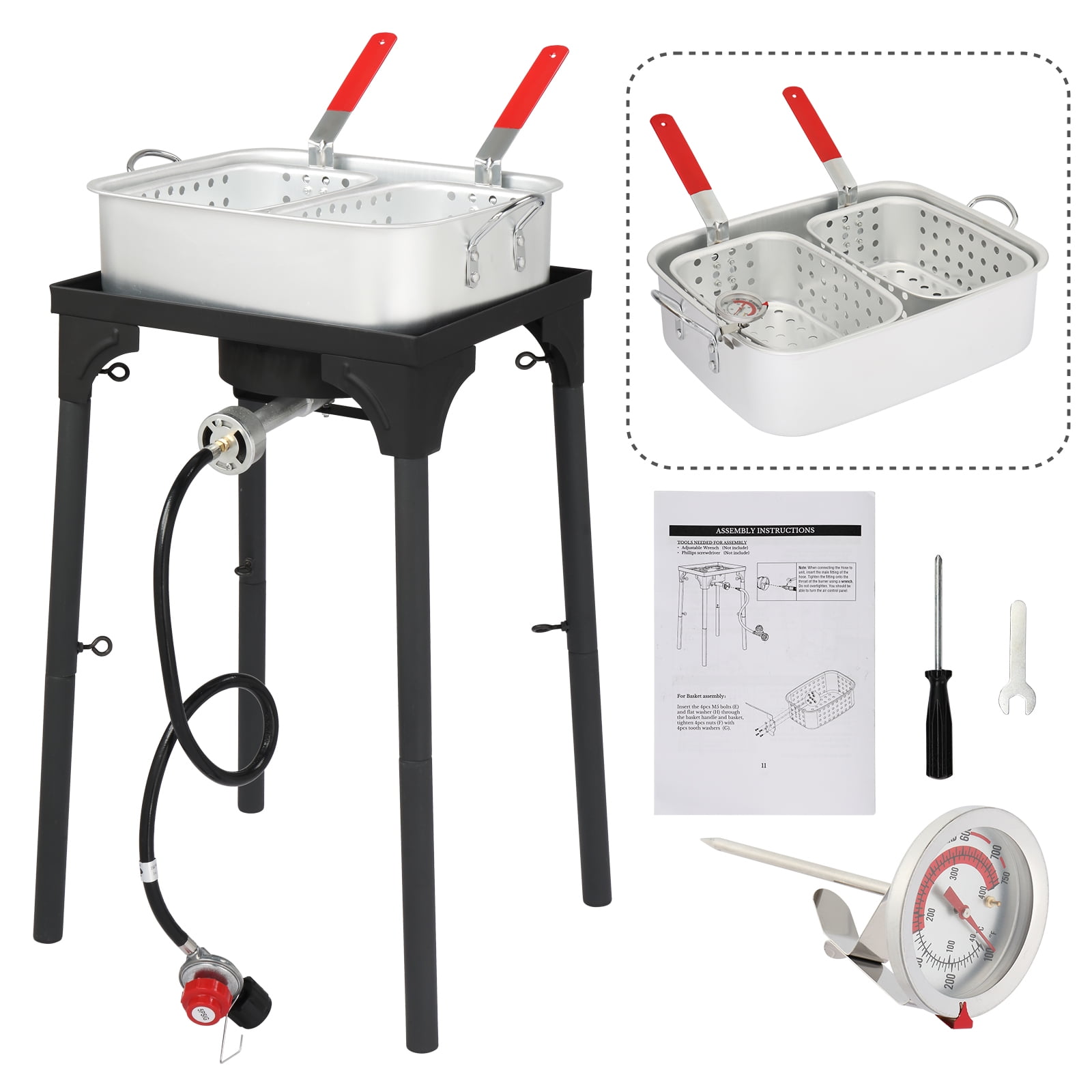 GoDecor Outdoor Propane Deep Fryer with Pot and 2 Inner Baskets (Silver, 18 qt) 27sk8