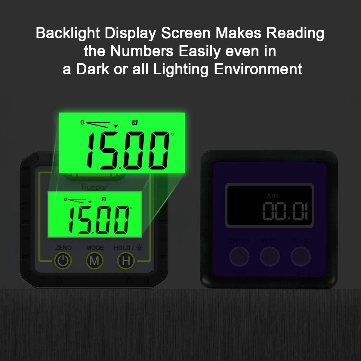 Huepar Digital Level Angle Gauge Mini Inclinometer with Backlight LCD (Green, 2.68 x 2.44 x 1.26 in) hhw0d