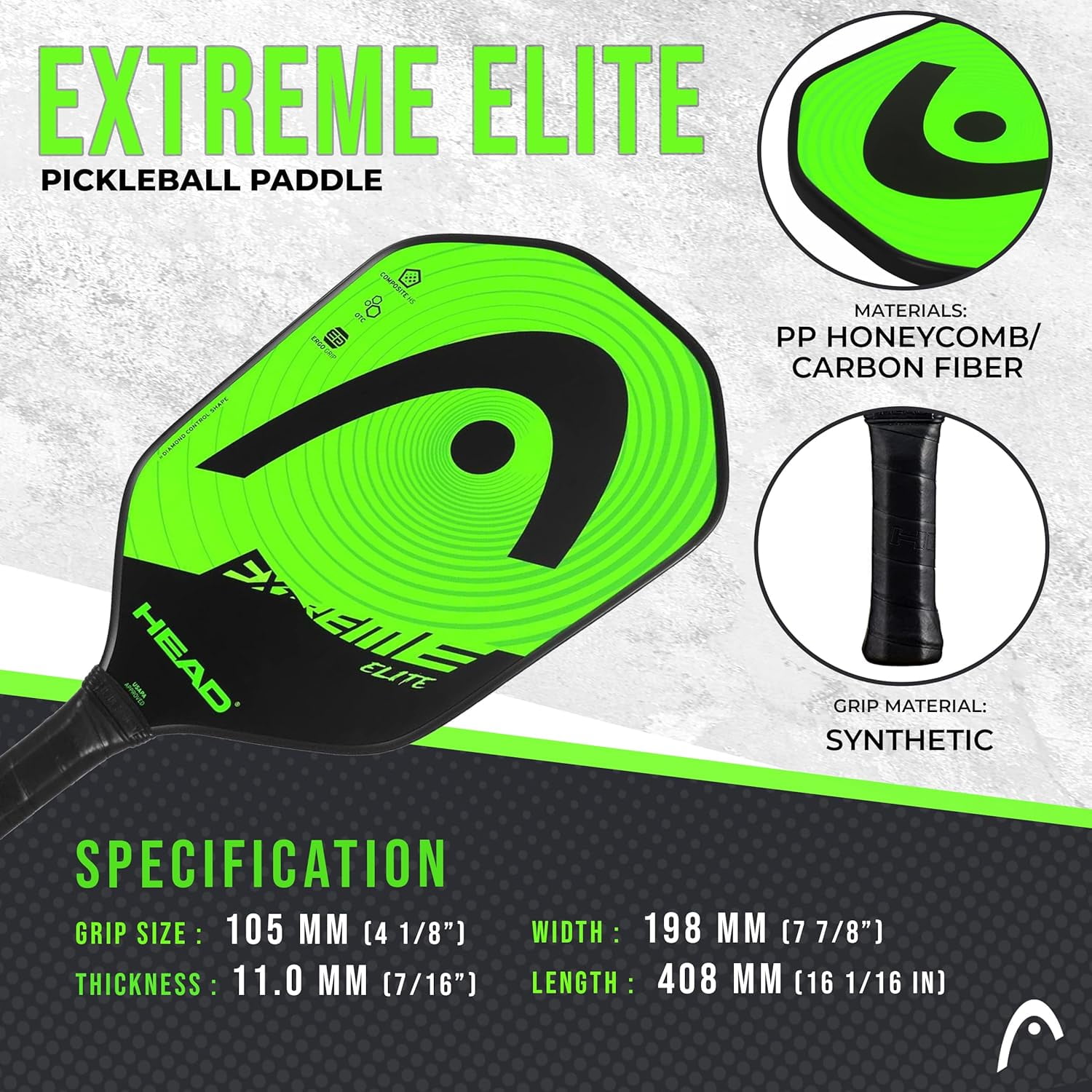 HEAD Extreme Elite Pickleball Paddle (Black, 7.8 oz) 5n42f