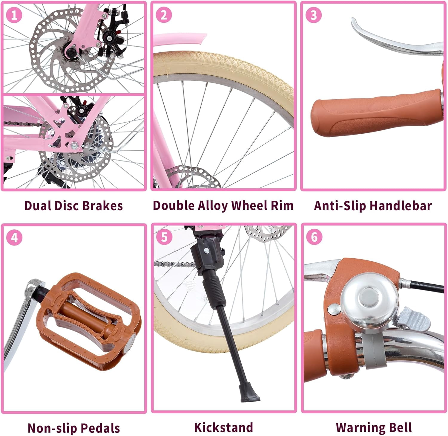 DEYGIA 20 Inch 7-Speed Retro Cruiser Kids Bike with Rattan Basket (Pink, 20 in) gt5nq