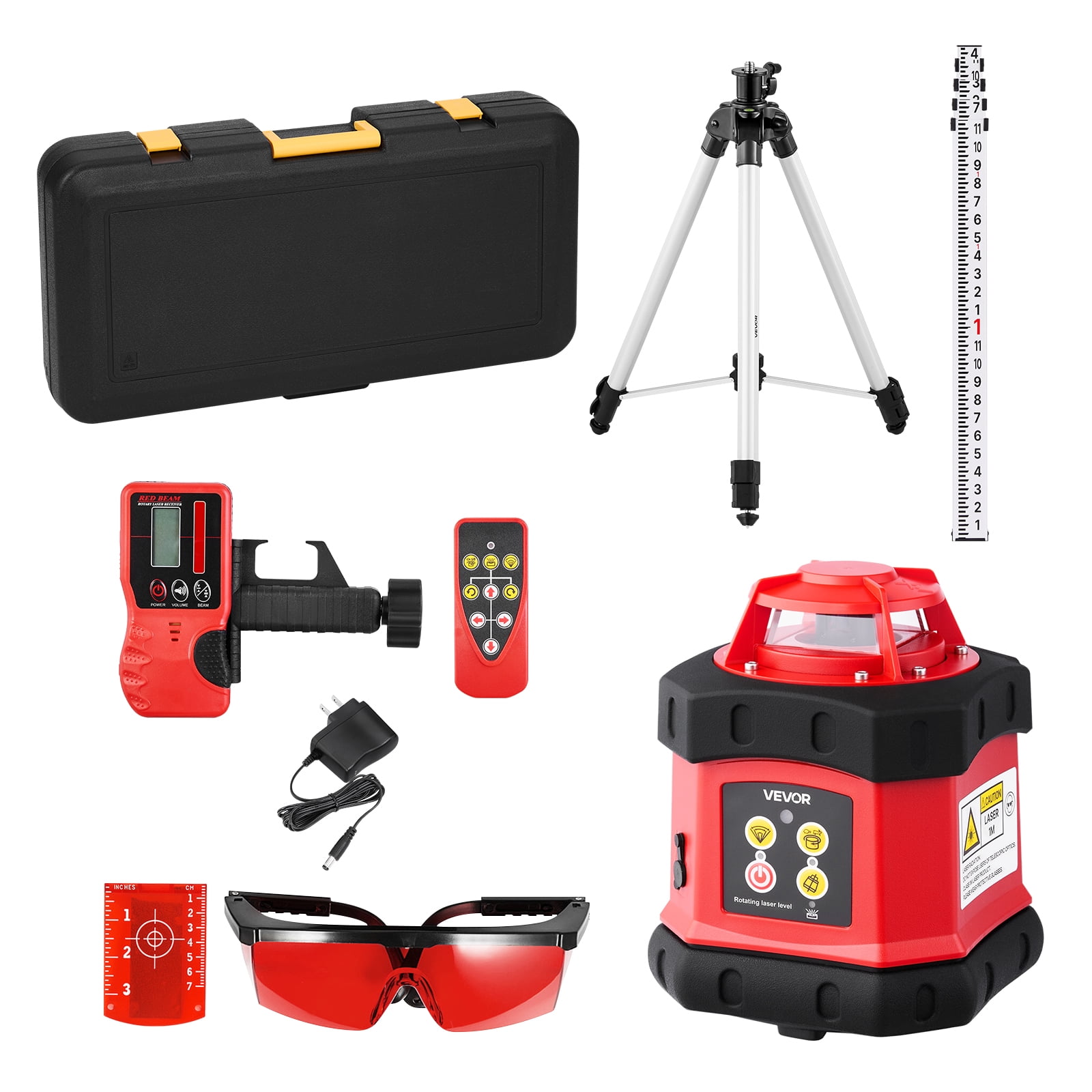 VEVOR Rotary Laser Level Kit, 360-Degree Self-Leveling Red Laser Transit with Tripod and Receiver (984 ft Range) ze8c6