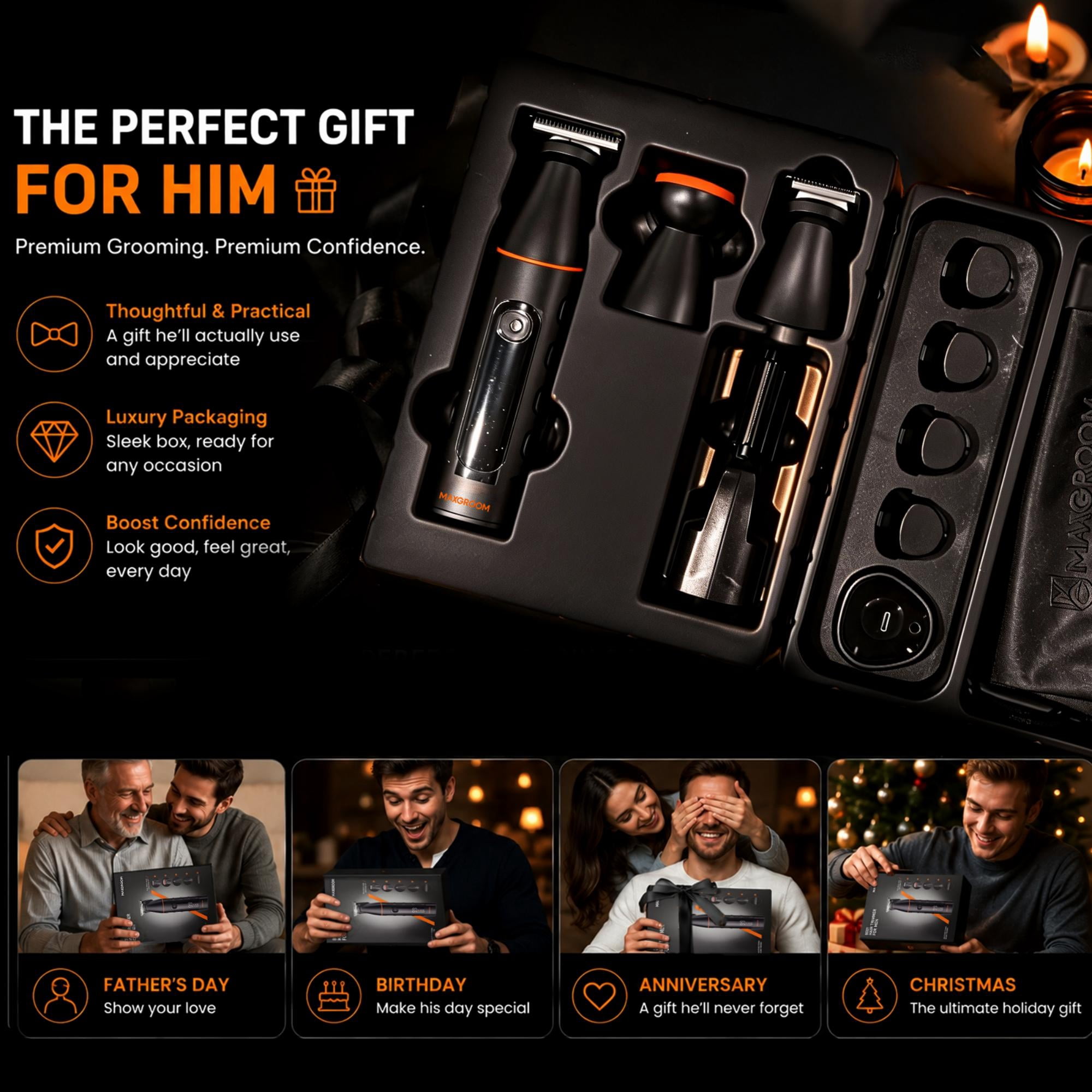 MAXGROOM All-in-One Electric Body Hair Trimmer for Men, Waterproof Grooming Kit with LED Display (Black, 1 Kit) gx861