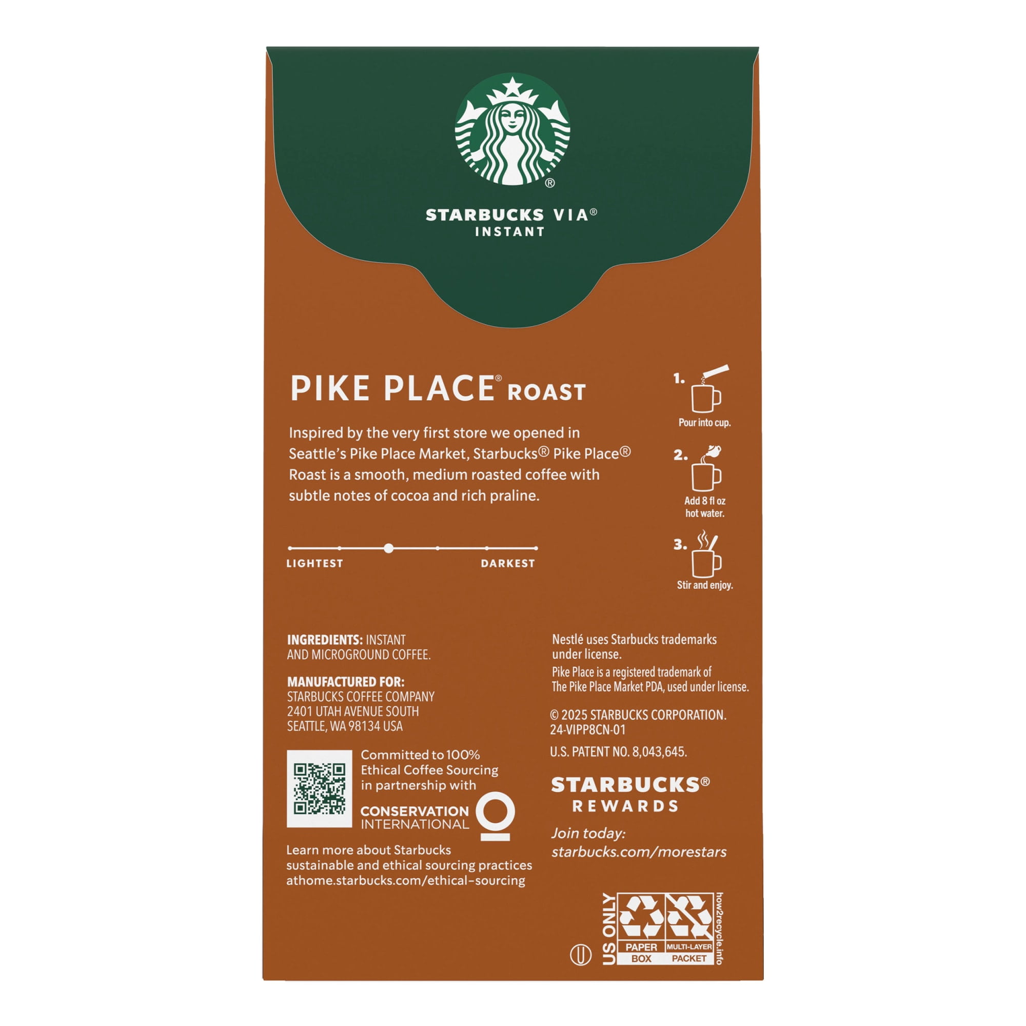 Starbucks at Home VIA Instant Pike Place Roast Medium Roast Coffee (8 Packets) 8y3ee