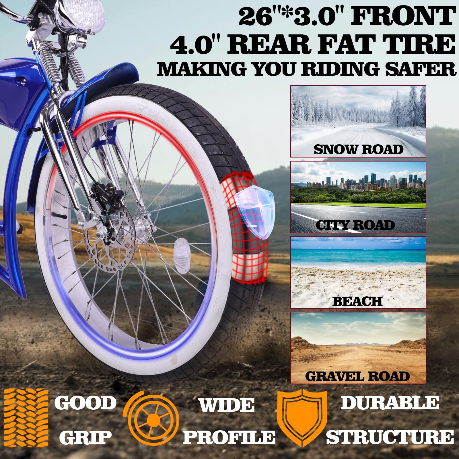 Tracer Twenty5 DS Cruiser Electric Bike, 800W Motor, 48V Battery, Hydraulic Disc Brakes, Suspension Fork (Blue, 26 in) 26ee4