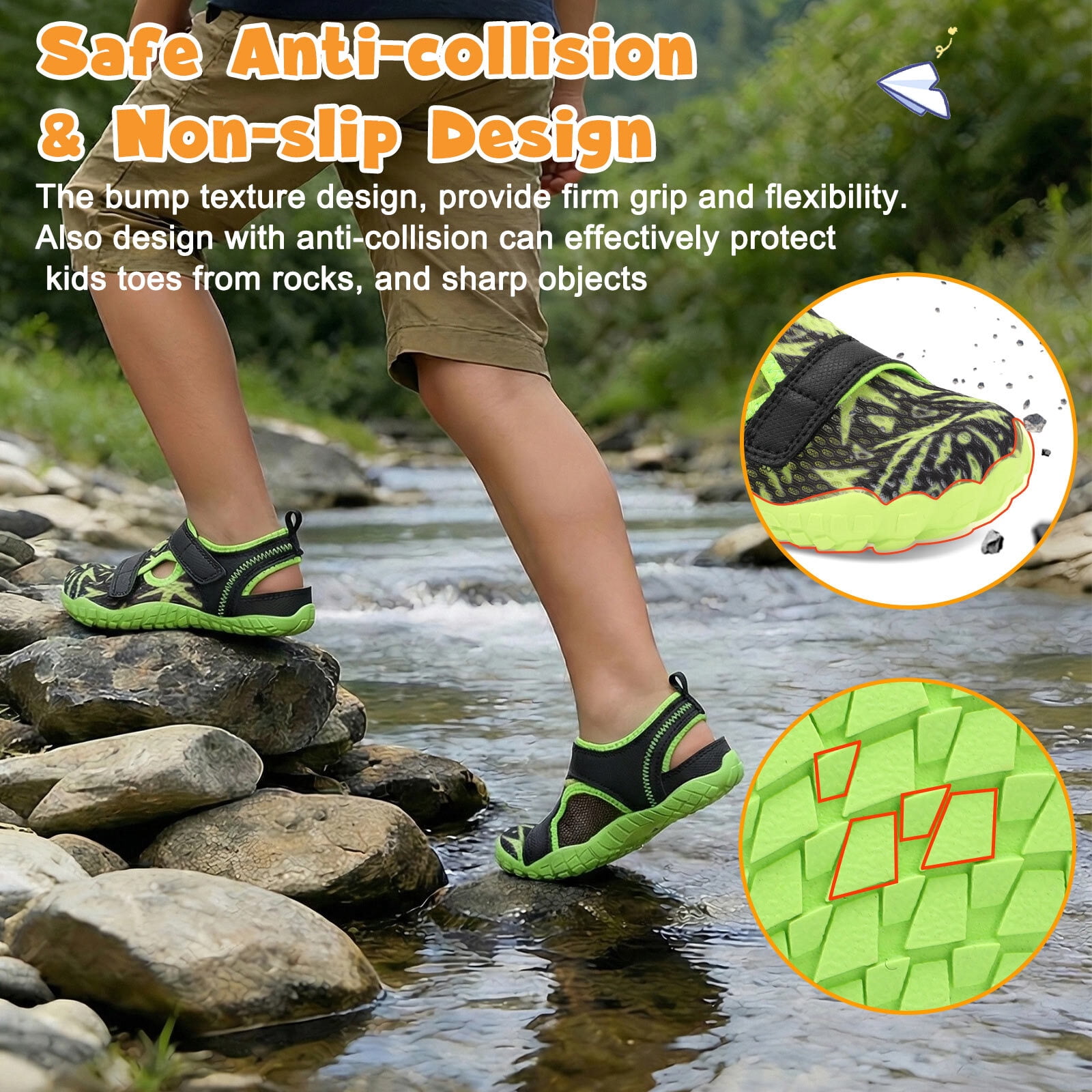 Barerun Kids Wide Toe Sandals Breathable Quick-Dry Water Shoes (Black, 13 Little Kid) qslqu