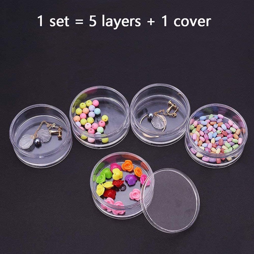 Tegongse 5-Layer Stackable Round Storage Container for Beads and Craft Supplies (Clear, 5-Tier) 1r2ox
