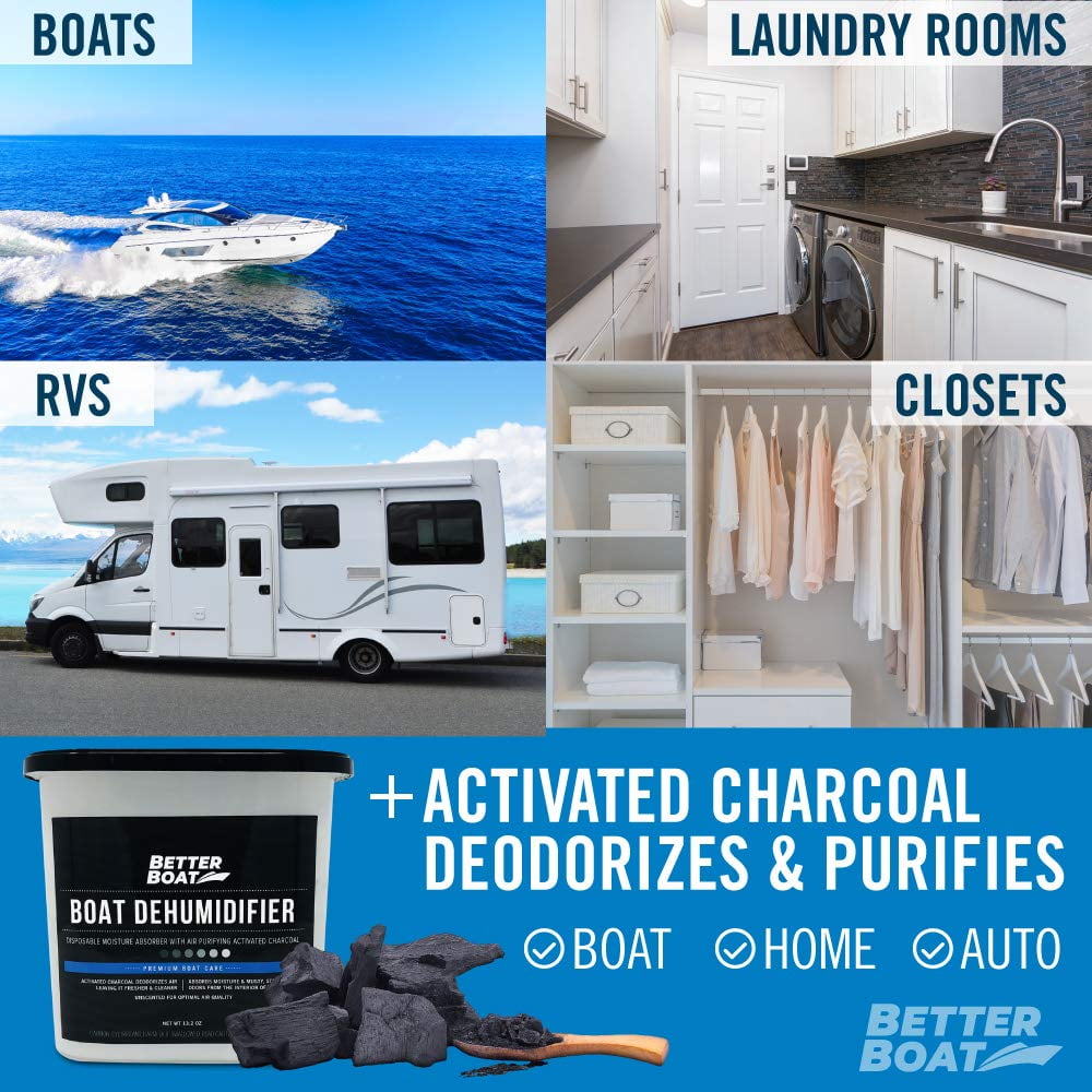 Better Boat Moisture Absorber and Odor Eliminator with Activated Charcoal for Marine, RV, and Home (Black, 2 Pack) mlm9p