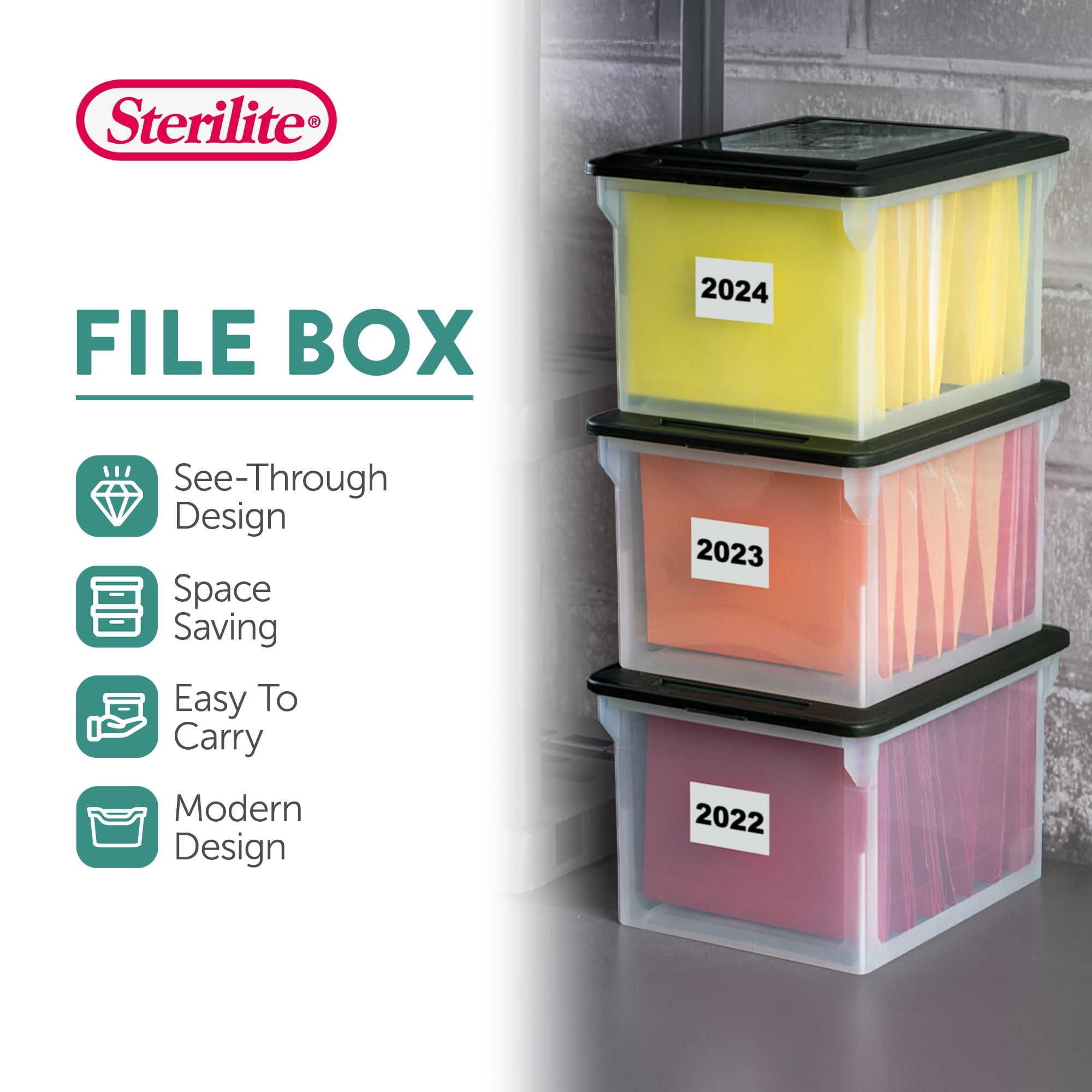 Sterilite Clear File Storage Box with Indexed Lid for Letter and Legal Folders (12 Pack, 18.5 in x 14 in x 11 in) qv9qx