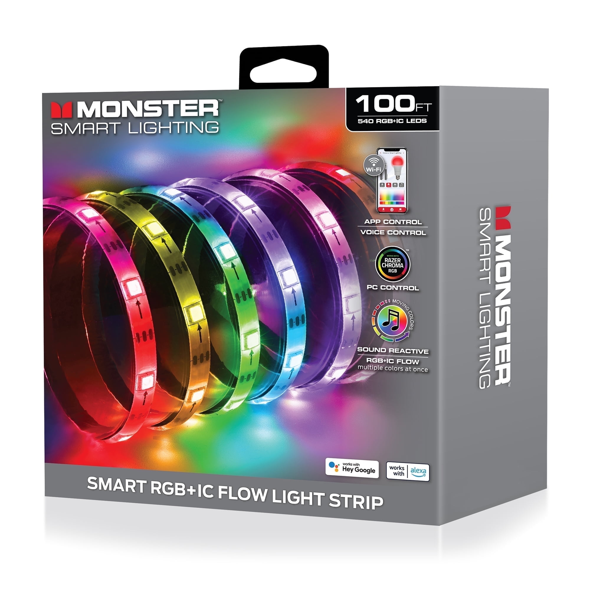 Monster Smart LED Light Strip, Multi-Color Flow, Sound Reactive, Razer Chroma Compatible (100 ft) bfry7