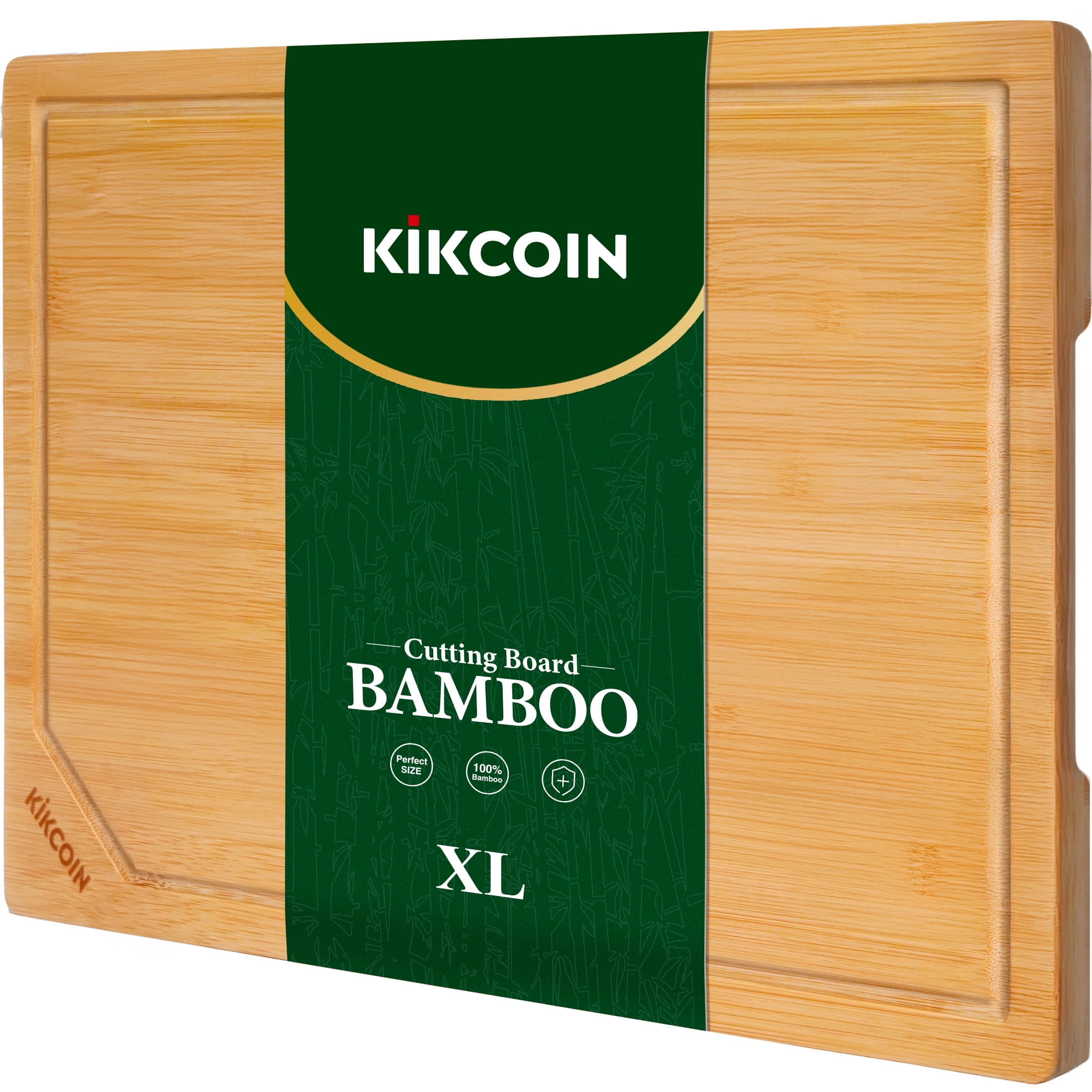 Kikcoin Bamboo Cutting Board for Kitchen, Reversible with Deep Juice Groove and Built-in Handle (17.1 in x 11.4 in) m0vsr