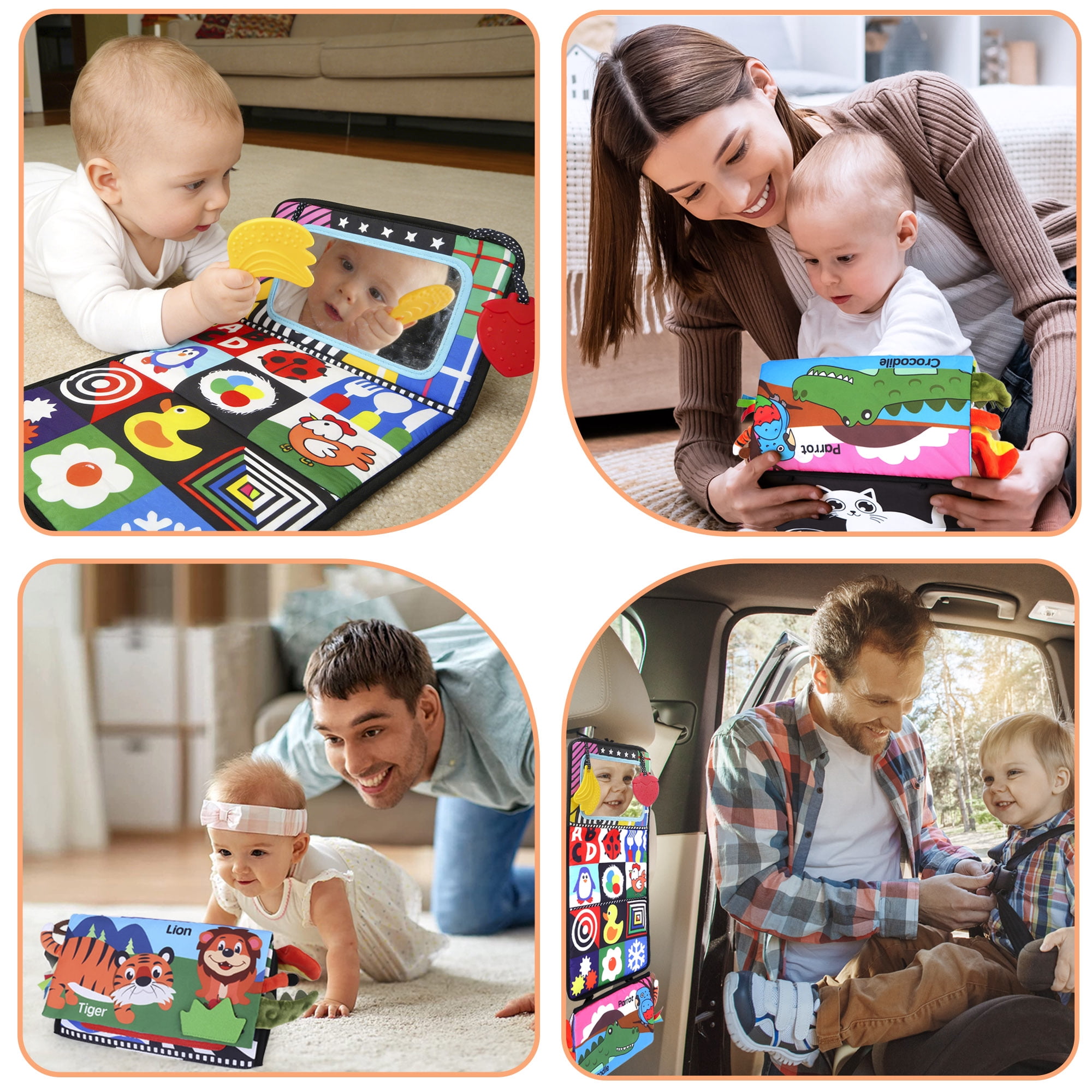 LotFancy Baby Tummy Time Mirror and Crinkle Cloth Book Set (Black and White, 2 Piece Set) l785z