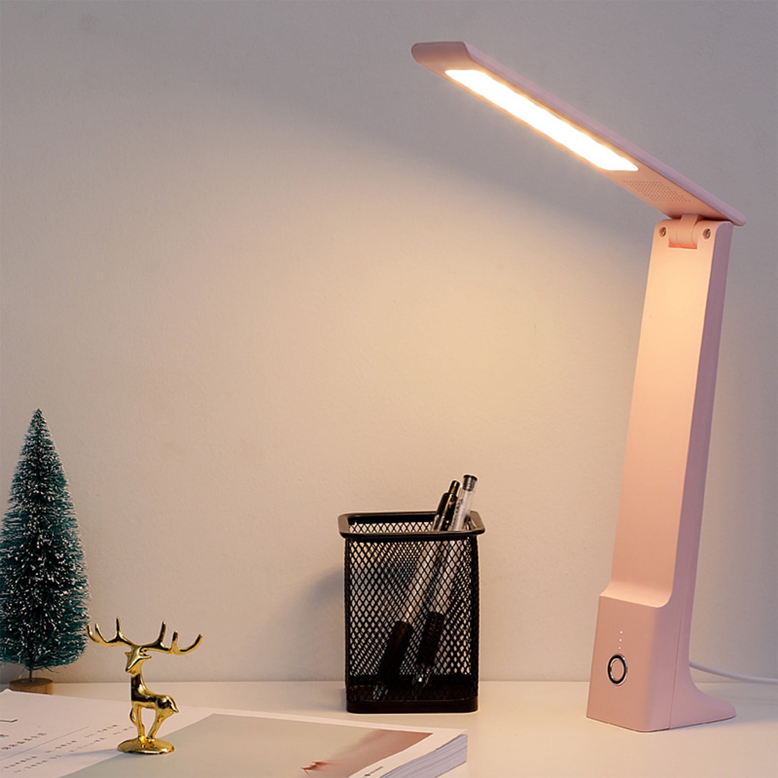 LiUMX Rechargeable LED Desk Lamp, Eye-Caring Dimmable Table Light with USB Port (White, 1 Pack) qtryg