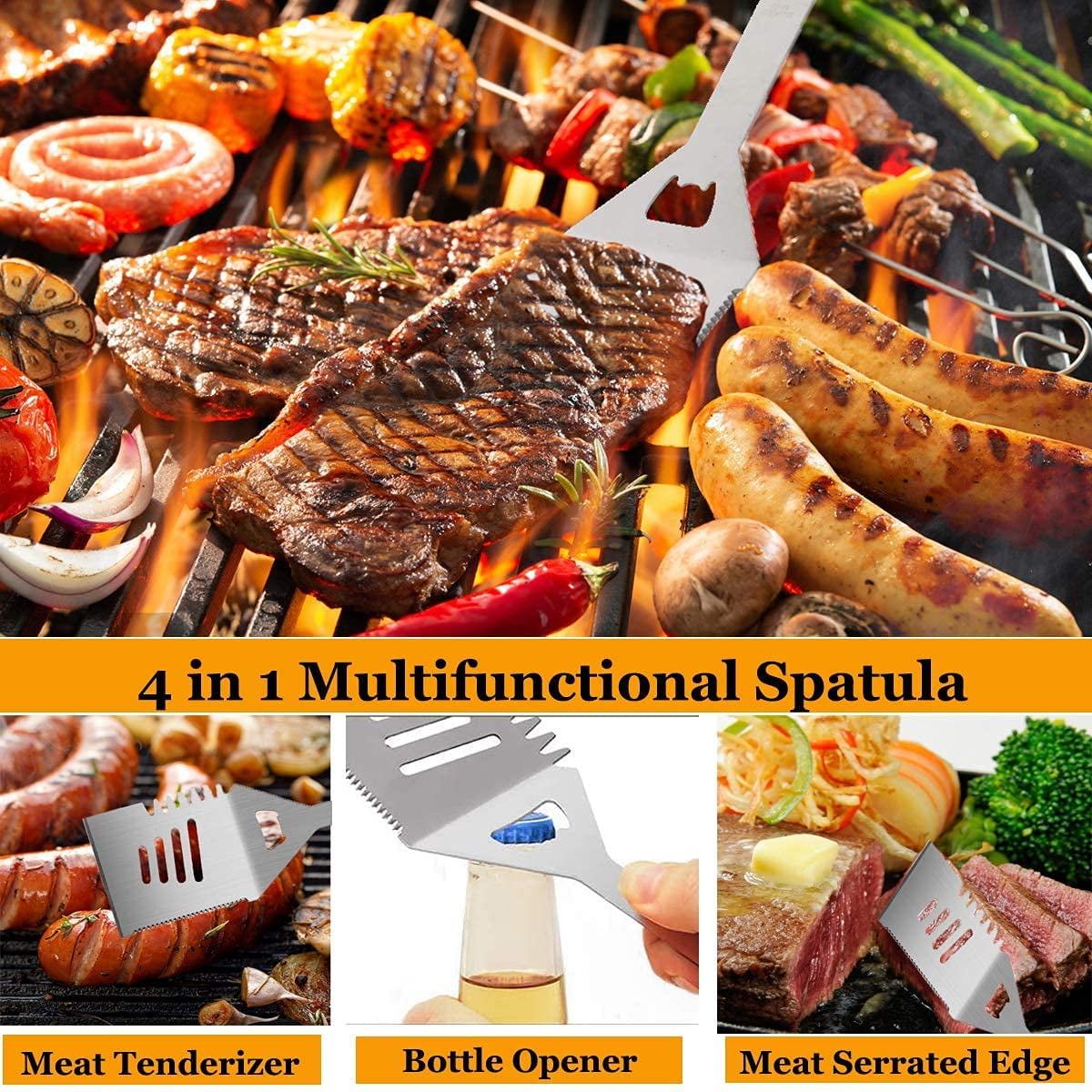 Cshidworld 41-Piece BBQ Grill Tool Set, Professional Stainless Steel Grilling Accessories with Storage Bag (Silver, 41-Piece) y0b4s
