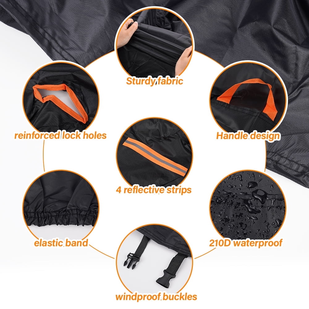 XiongXiong Motorcycle Cover, All-Weather Waterproof Protection, Heavy-Duty Oxford Fabric with Reflective Strips (Black, 4XL) cis9g
