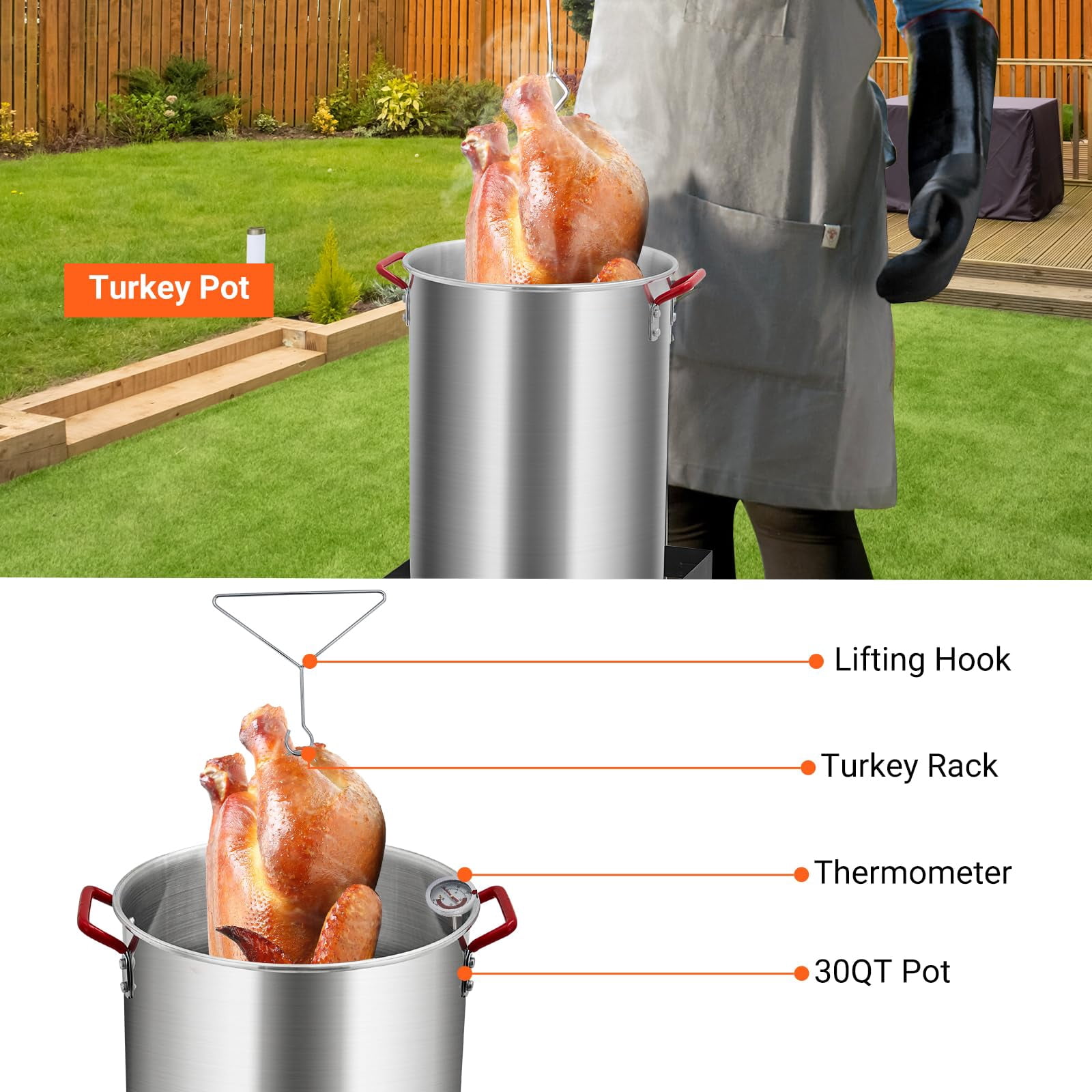Broadfashion Outdoor Propane Turkey Fryer and Fish Fryer Combo Set (30 Qt and 10 Qt) oicpk