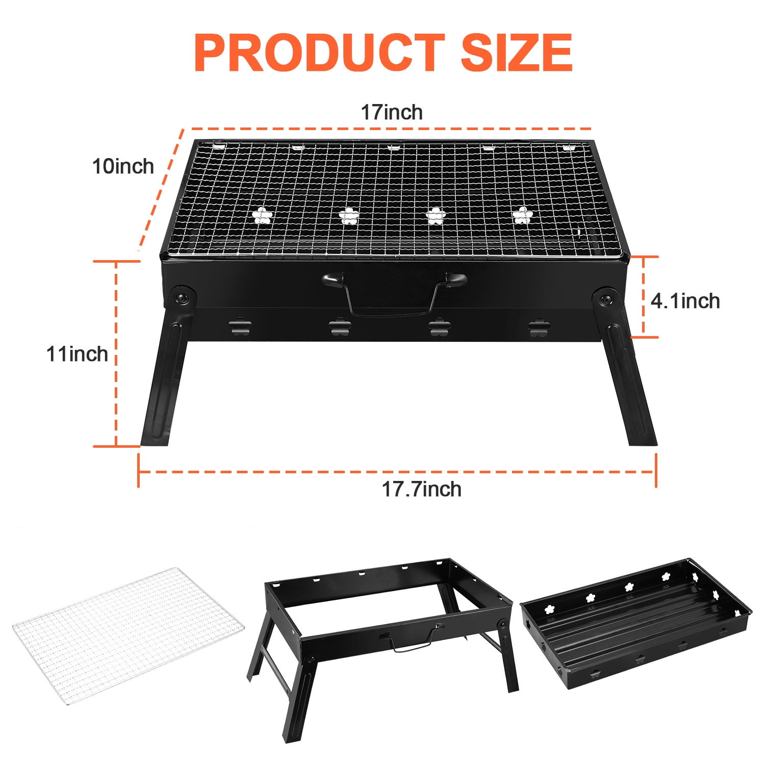 Xilee Portable Charcoal Grill, Folding Stainless Steel Tabletop BBQ for Camping and Picnics (Black, 17 in x 12.2 in x 3.4 in) nrgf8