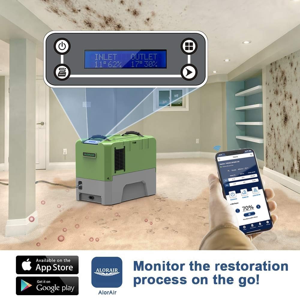 ALORAIR Commercial Dehumidifier with Wi-Fi, 180 PPD Industrial Moisture Removal for Water Damage Restoration (Green, 2,300 Sq. Ft.) 1ofql
