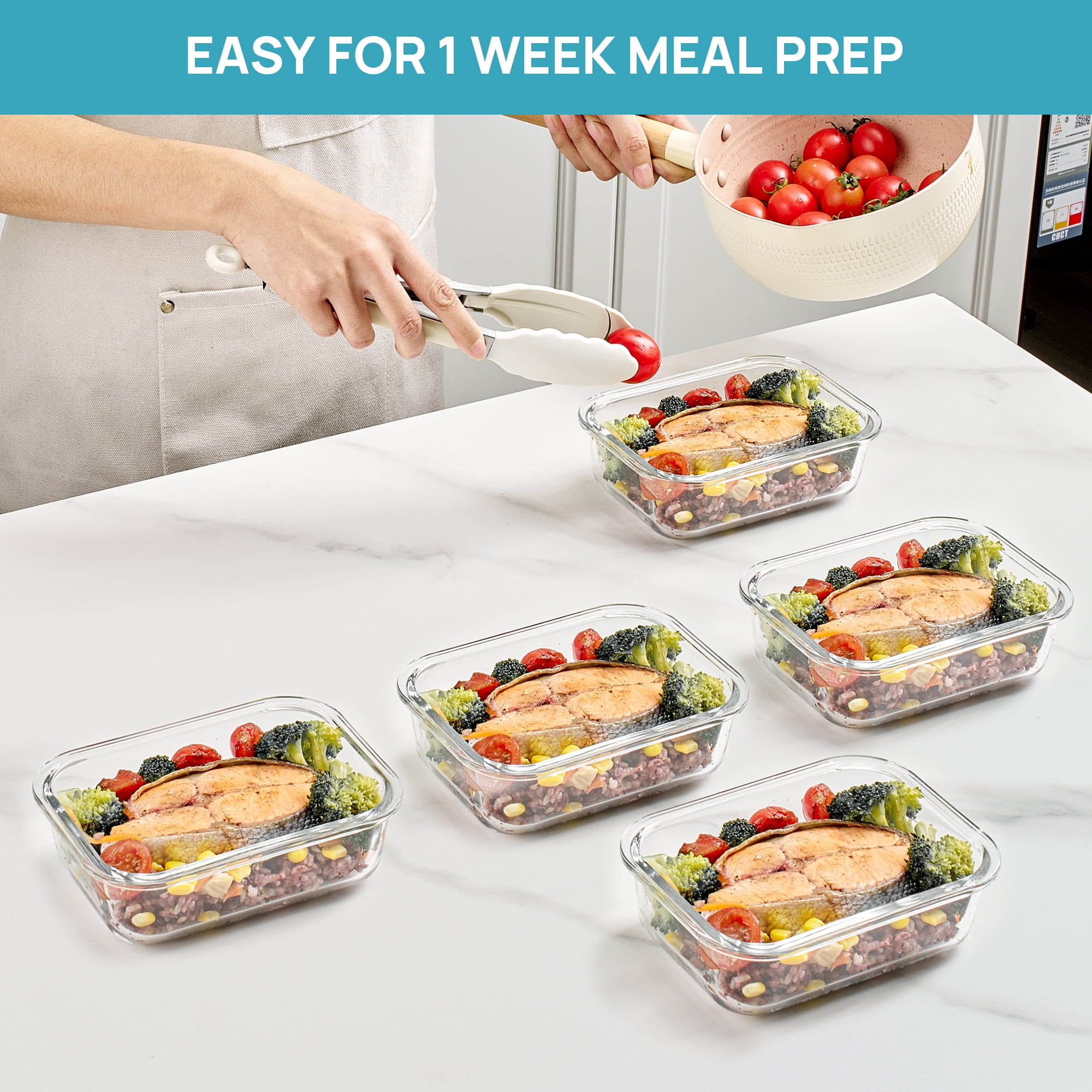 Sindcom Glass Food Storage Containers with Airtight Lids (Grey, 5-Pack, 22 oz) 6t73u