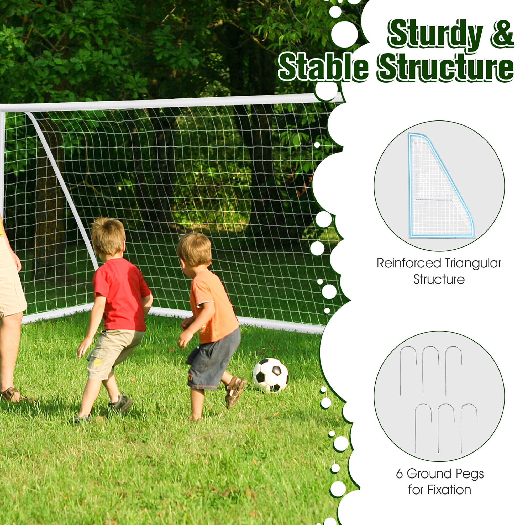 Gymax All-Weather Soccer Goal for Backyard Practice (White, 12 x 6 ft) ipswm