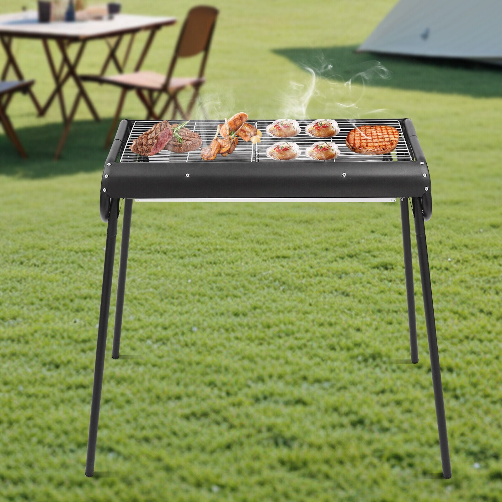 Generic Portable Charcoal Grill Outdoor BBQ Griddle with Detachable Design (Black, 28.74 x 14.57 x 32.28 in) r4s2v