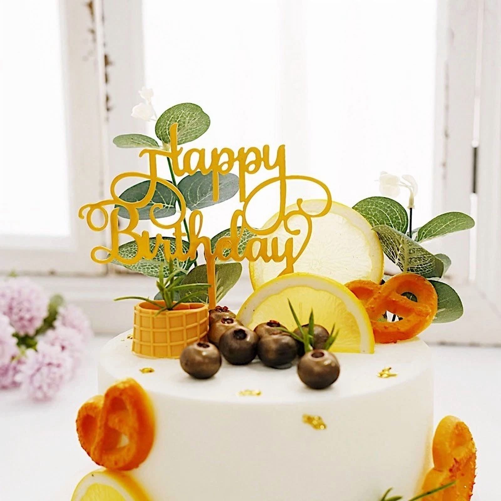 VAULT Happy Birthday Cake Topper Set, Decorative Acrylic Party Supplies (Gold, 6 in) m0xx4