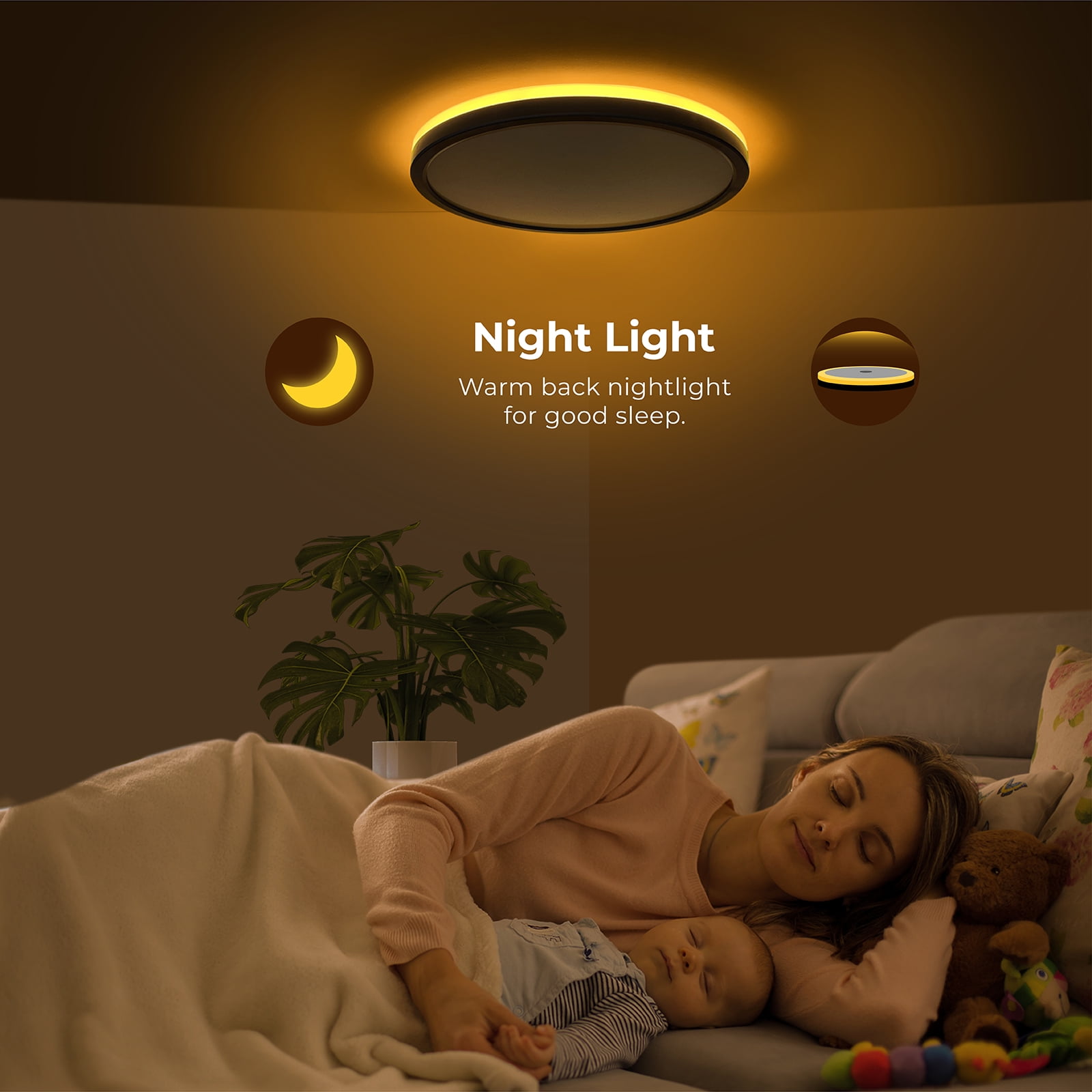 Matane 12 in LED Flush Mount Ceiling Light Fixture with Night Light (Black, 12 in) 4wb2g