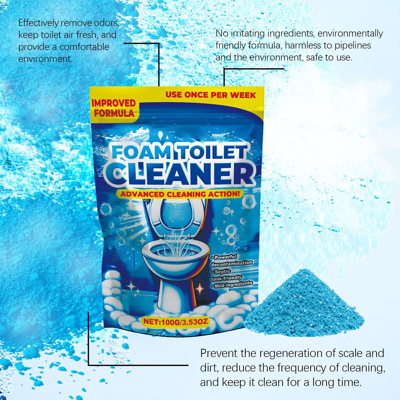 Fankiway Foaming Toilet Bowl Cleaner, Powerful Stain & Odor Remover, Septic-Safe No-Scrub Formula (3.5 oz) lfvr8