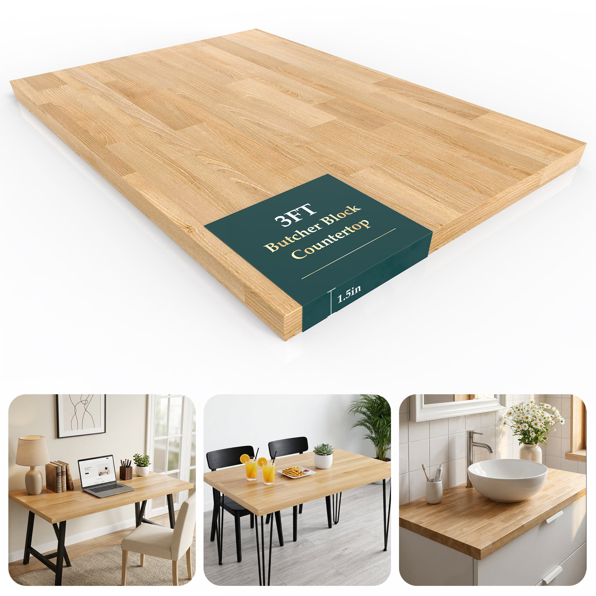 SupperEver Unfinished Birch Butcher Block Countertop, Solid Wood Workbench Desk Top for DIY Kitchen Island (Natural, 25 in x 36 in x 1.5 in) setla