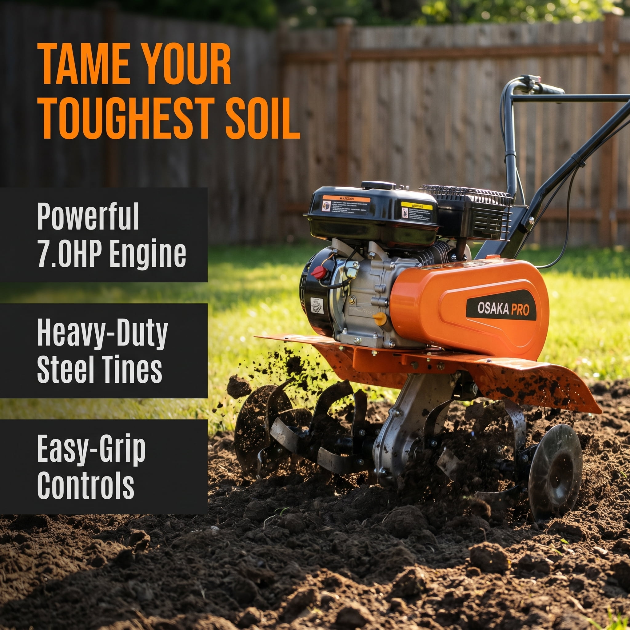 Lumhome Rear Tine Tiller, 7HP 212CC Gas Garden Cultivator, Heavy Duty Rototiller with 20 in Tilling Width (20 in x 8 in) bzmbc