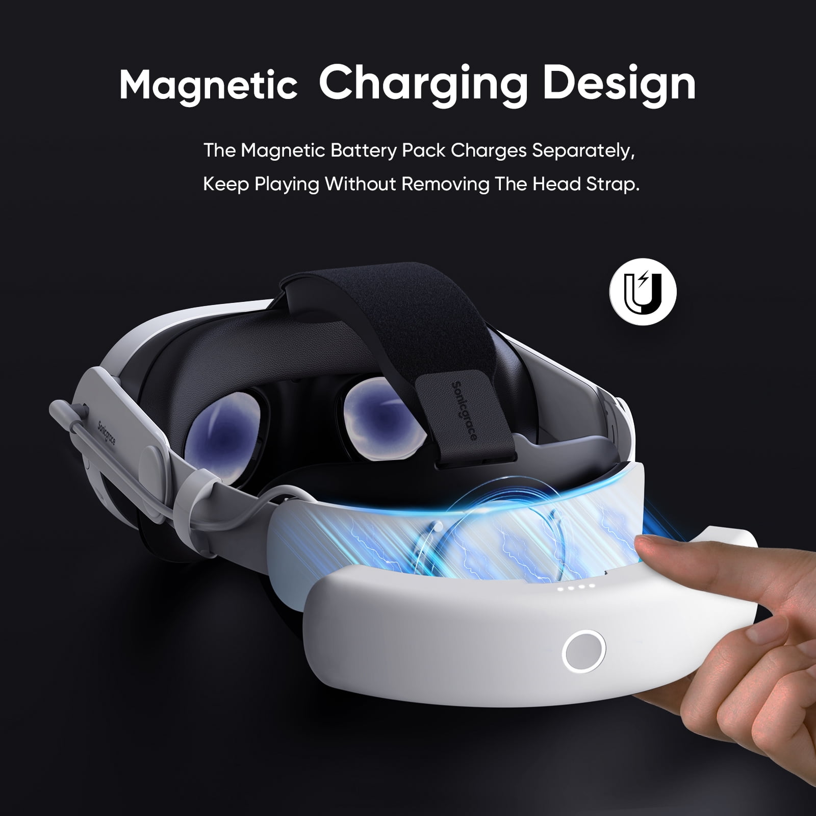 Sonicgrace S3 Duo Magnetic Battery Head Strap for Meta Quest 3 & 3S (White, 16000mAh Dual Battery Pack) wjr0h